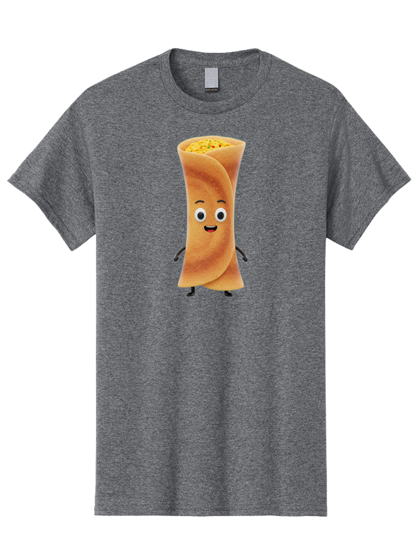 Burrito-Character Men'S Graphic Tee, 100% Cotton, Comfortable Casual Summer Wear, Machine Washable, Cartoon Burrito, Smiling Face, Eyes, Eyebrows, Mouth, Stuffed With Yellow Filling, Mexican Food, Animated Character, Funny, Playful, Foodie, Baa243