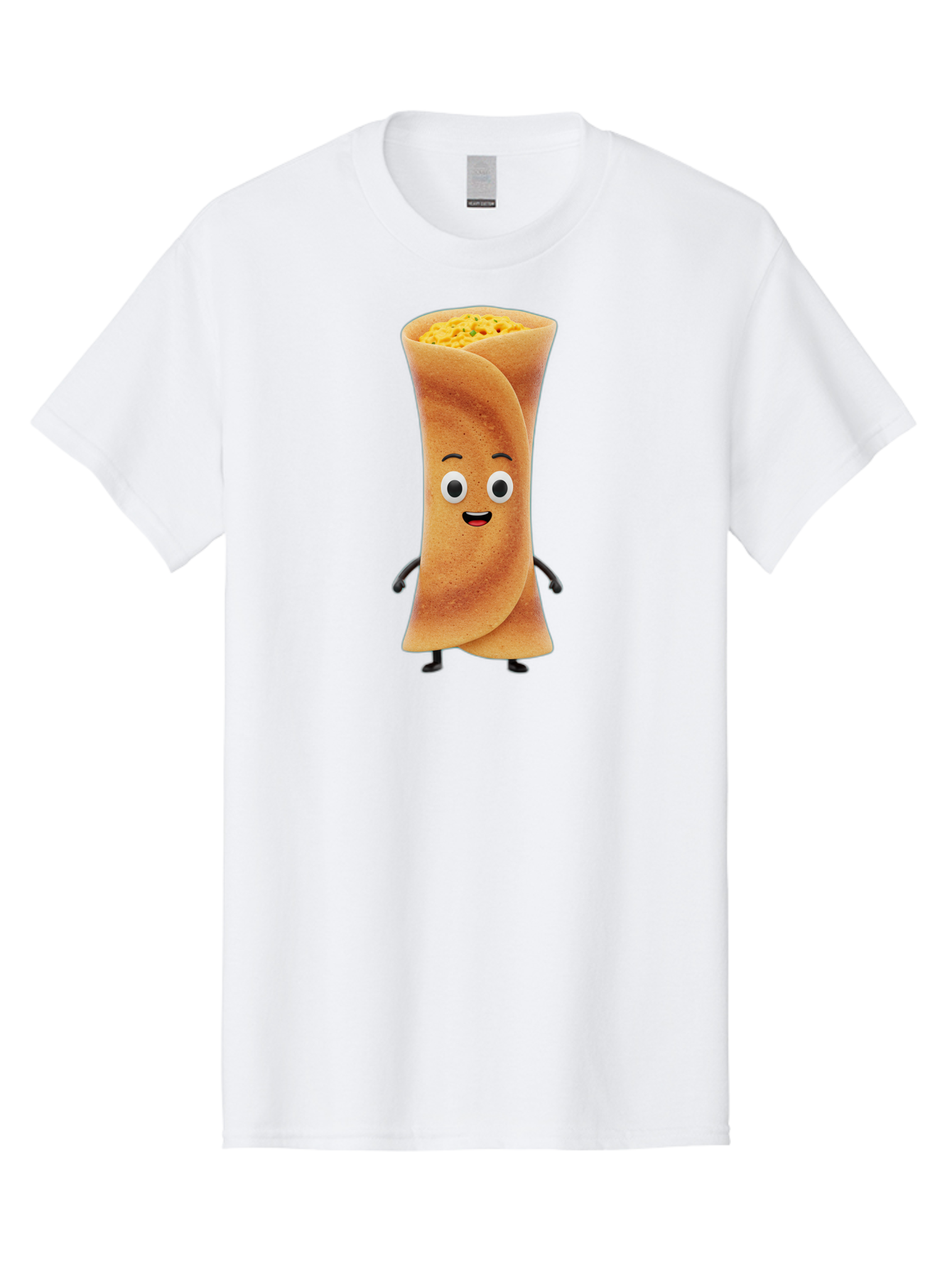 Burrito-Character Men'S Graphic Tee, 100% Cotton, Comfortable Casual Summer Wear, Machine Washable, Cartoon Burrito, Smiling Face, Eyes, Eyebrows, Mouth, Stuffed With Yellow Filling, Mexican Food, Animated Character, Funny, Playful, Foodie, Baa243