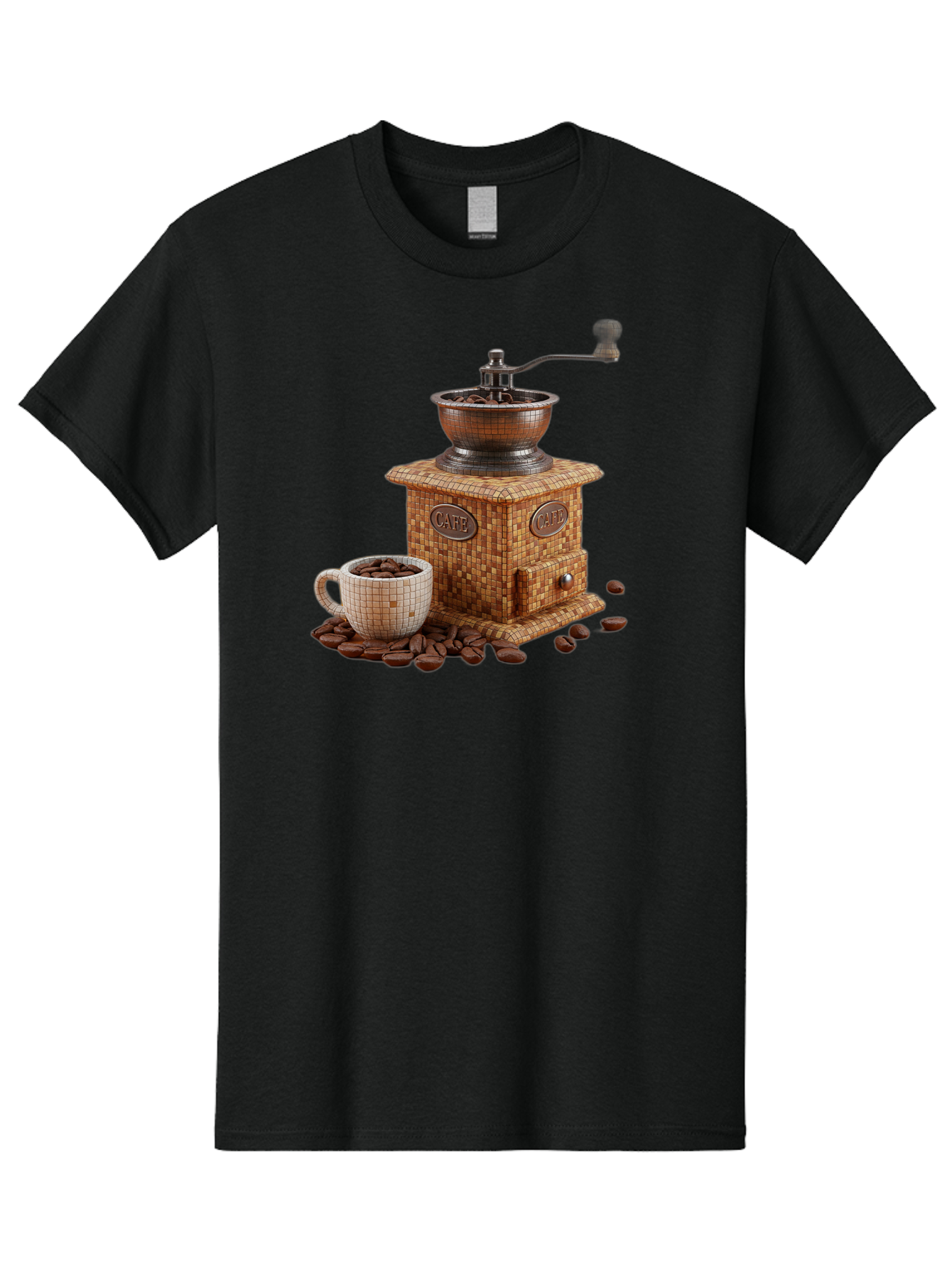 Cafe-Coffee-Grinder-1 Men'S Graphic Tee, 100% Cotton, Comfortable Casual Summer Wear, Machine Washable, Vintage Coffee Grinder, Coffee Beans, Cafe, Manual Grinder, Retro Kitchen, Coffee Lover, Morning Coffee, Coffee Cup, Coffee Time, Baa245