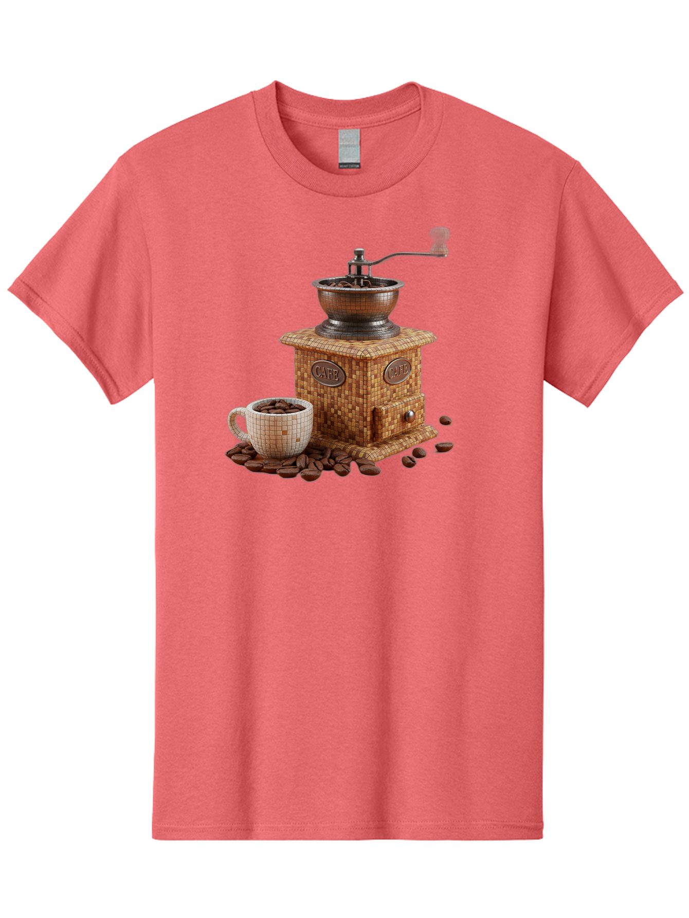 Cafe-Coffee-Grinder-1 Men'S Graphic Tee, 100% Cotton, Comfortable Casual Summer Wear, Machine Washable, Vintage Coffee Grinder, Coffee Beans, Cafe, Manual Grinder, Retro Kitchen, Coffee Lover, Morning Coffee, Coffee Cup, Coffee Time, Baa245