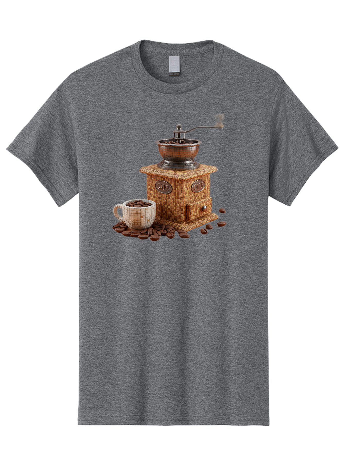 Cafe-Coffee-Grinder-1 Men'S Graphic Tee, 100% Cotton, Comfortable Casual Summer Wear, Machine Washable, Vintage Coffee Grinder, Coffee Beans, Cafe, Manual Grinder, Retro Kitchen, Coffee Lover, Morning Coffee, Coffee Cup, Coffee Time, Baa245
