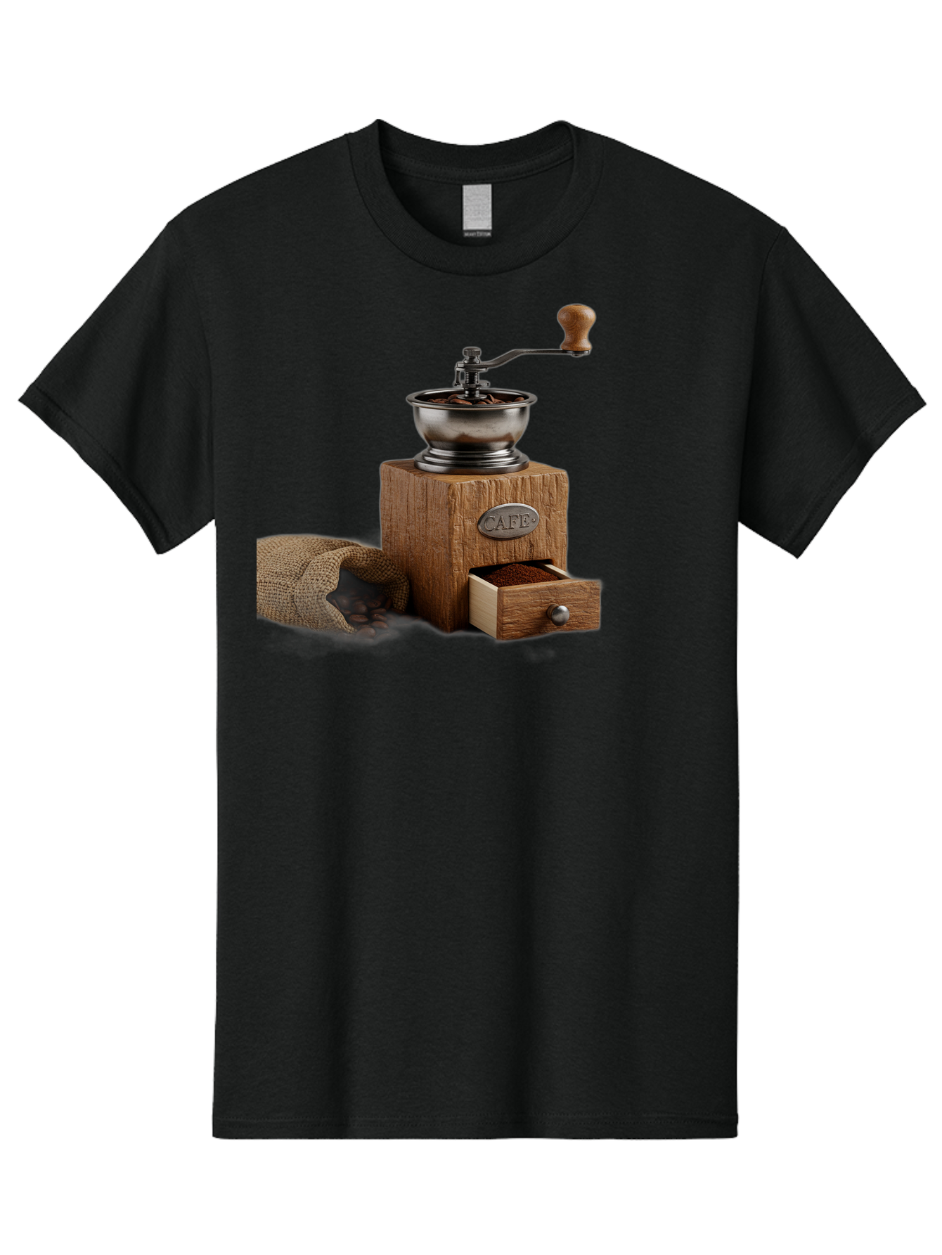 Cafe-Coffee-Grinder Men'S Graphic Tee, 100% Cotton, Comfortable Casual Summer Wear, Machine Washable, Coffee Grinder, Manual Grinder, Wooden Grinder, Cafe Label, Coffee Beans, Burlap Sack, Ground Coffee, Vintage Coffee, Coffee Roasting, Baa246