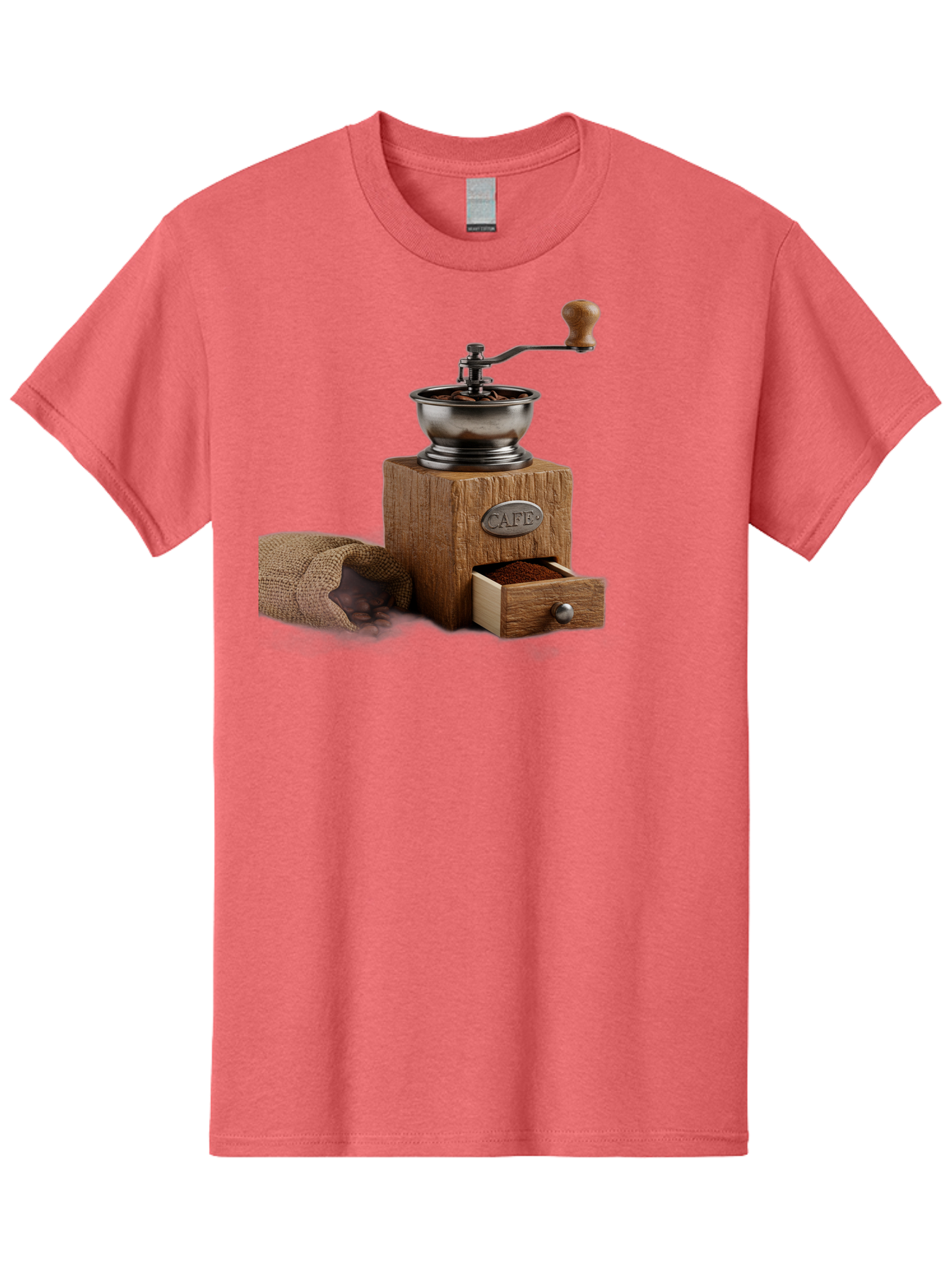 Cafe-Coffee-Grinder Men'S Graphic Tee, 100% Cotton, Comfortable Casual Summer Wear, Machine Washable, Coffee Grinder, Manual Grinder, Wooden Grinder, Cafe Label, Coffee Beans, Burlap Sack, Ground Coffee, Vintage Coffee, Coffee Roasting, Baa246