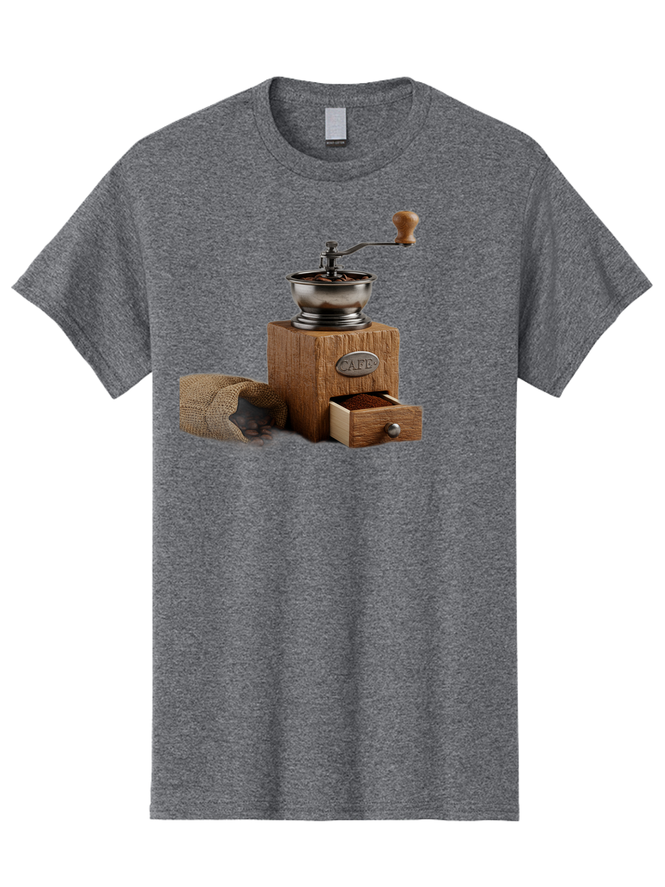 Cafe-Coffee-Grinder Men'S Graphic Tee, 100% Cotton, Comfortable Casual Summer Wear, Machine Washable, Coffee Grinder, Manual Grinder, Wooden Grinder, Cafe Label, Coffee Beans, Burlap Sack, Ground Coffee, Vintage Coffee, Coffee Roasting, Baa246
