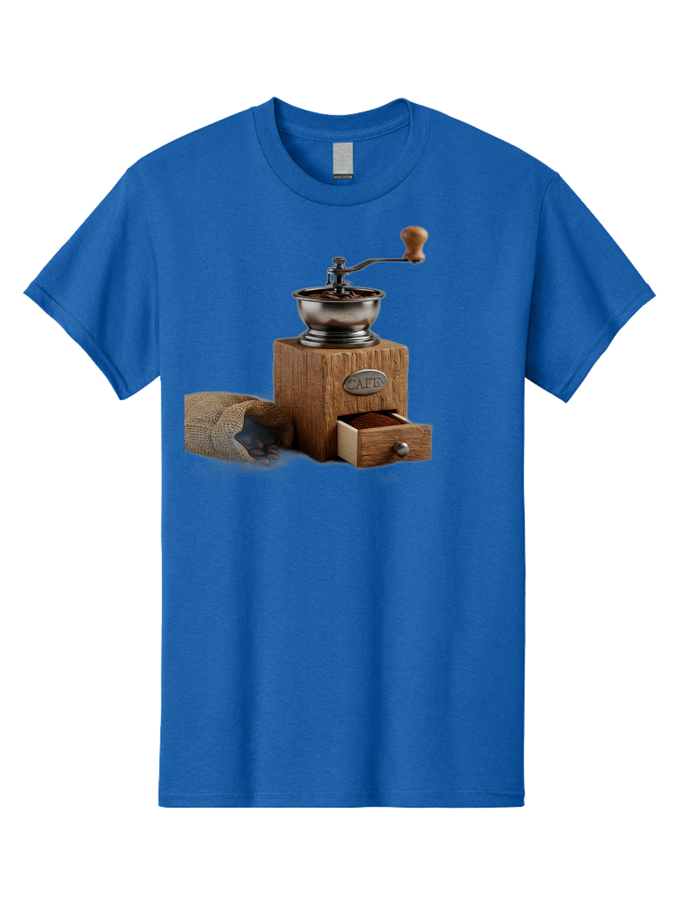 Cafe-Coffee-Grinder Men'S Graphic Tee, 100% Cotton, Comfortable Casual Summer Wear, Machine Washable, Coffee Grinder, Manual Grinder, Wooden Grinder, Cafe Label, Coffee Beans, Burlap Sack, Ground Coffee, Vintage Coffee, Coffee Roasting, Baa246