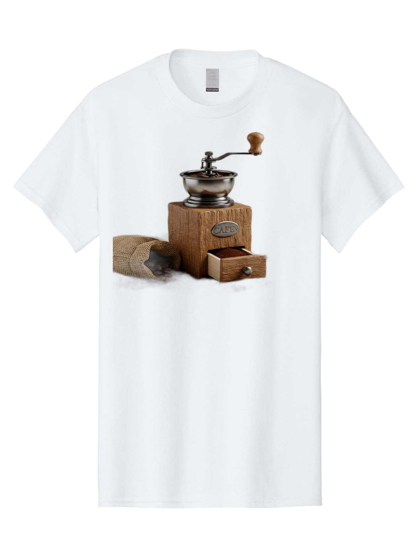 Cafe-Coffee-Grinder Men'S Graphic Tee, 100% Cotton, Comfortable Casual Summer Wear, Machine Washable, Coffee Grinder, Manual Grinder, Wooden Grinder, Cafe Label, Coffee Beans, Burlap Sack, Ground Coffee, Vintage Coffee, Coffee Roasting, Baa246