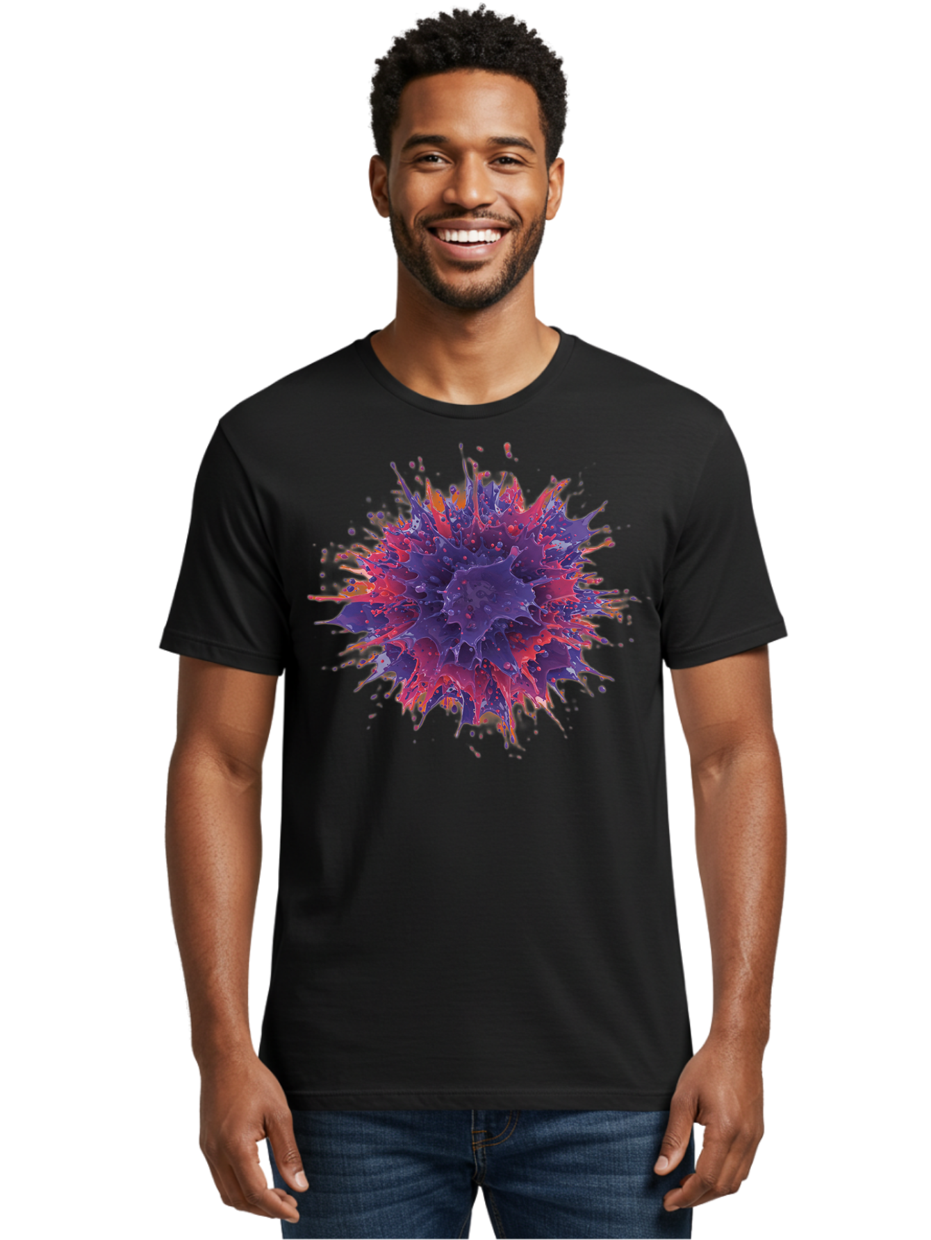 Cancer-Cell Men'S Graphic Tee, 100% Cotton, Comfortable Casual Summer Wear, Machine Washable, Cancer Cell, Tumor Cell, Abnormal Cell Growth, Purple And Red Cell Structure, Spiky Cell Texture, Medical Illustration, Cancer Research, Cell Biology Baa248