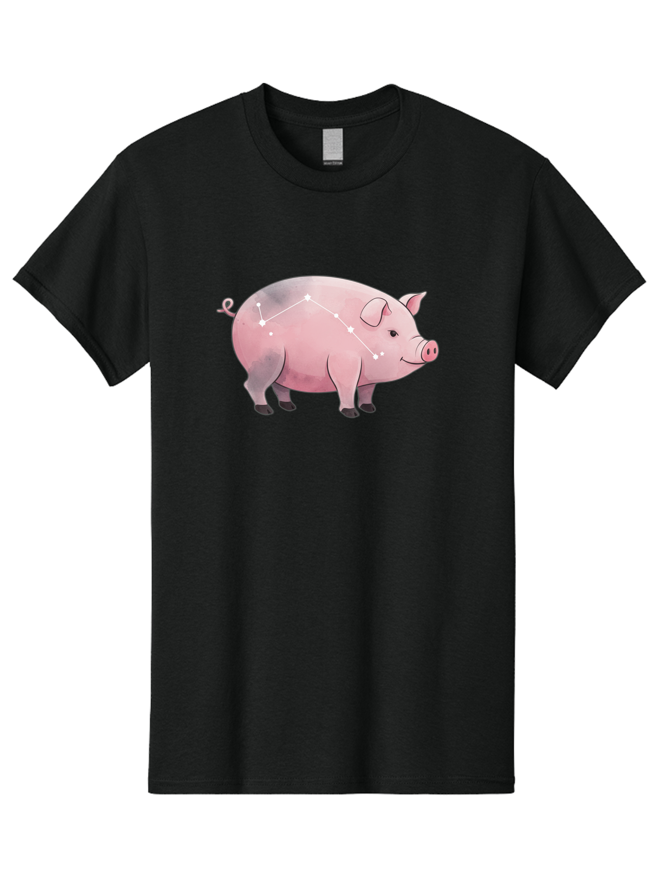 Cancer Men'S Graphic Tee, 100% Cotton, Comfortable Casual Summer Wear, Machine Washable, Cartoon Pig, Zodiac Sign, Astrology Symbol, Constellation Pattern, Cute Animal Illustration, Starry Design, Funny Pig Graphics Baa249