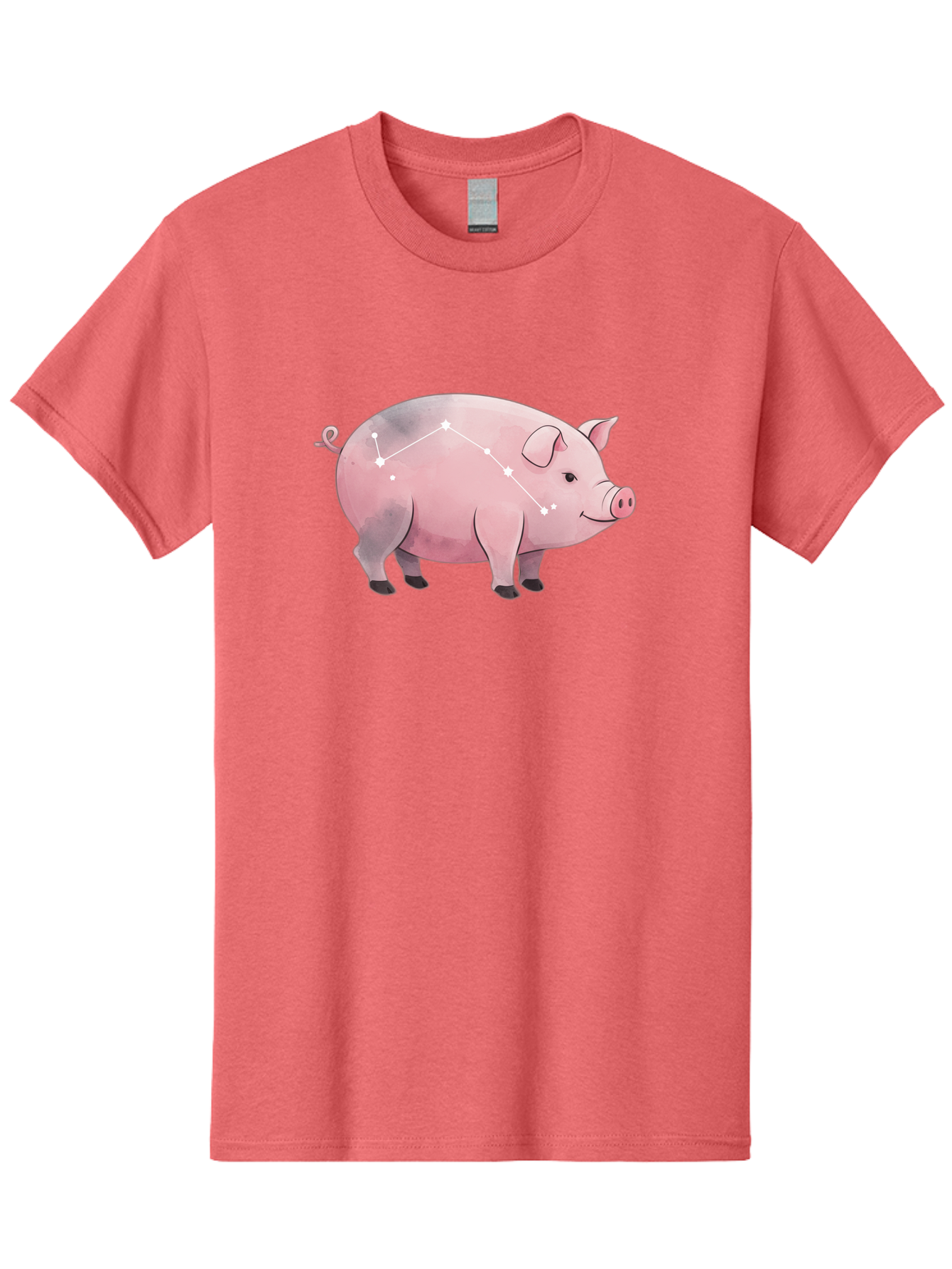 Cancer Men'S Graphic Tee, 100% Cotton, Comfortable Casual Summer Wear, Machine Washable, Cartoon Pig, Zodiac Sign, Astrology Symbol, Constellation Pattern, Cute Animal Illustration, Starry Design, Funny Pig Graphics Baa249