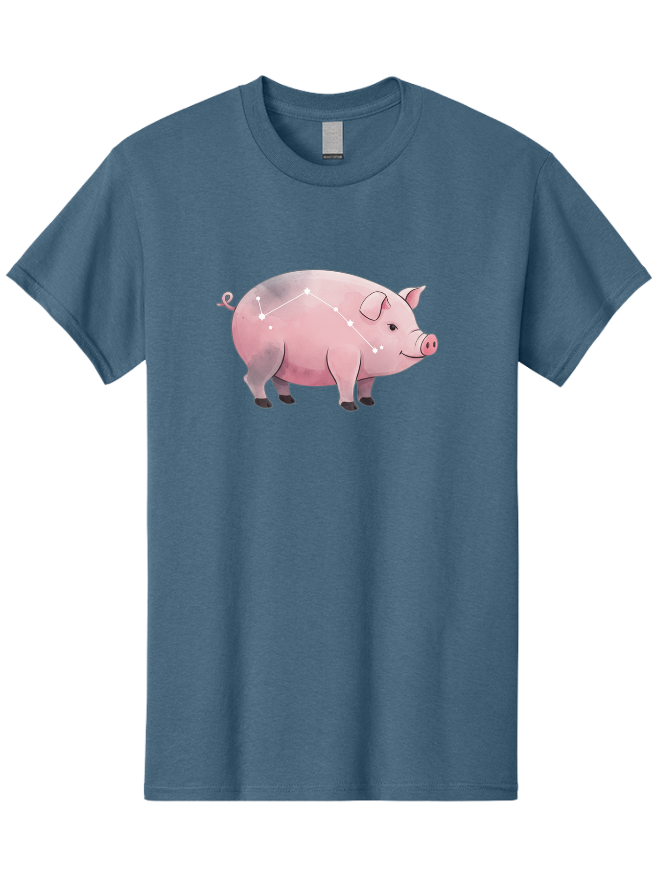 Cancer Men'S Graphic Tee, 100% Cotton, Comfortable Casual Summer Wear, Machine Washable, Cartoon Pig, Zodiac Sign, Astrology Symbol, Constellation Pattern, Cute Animal Illustration, Starry Design, Funny Pig Graphics Baa249