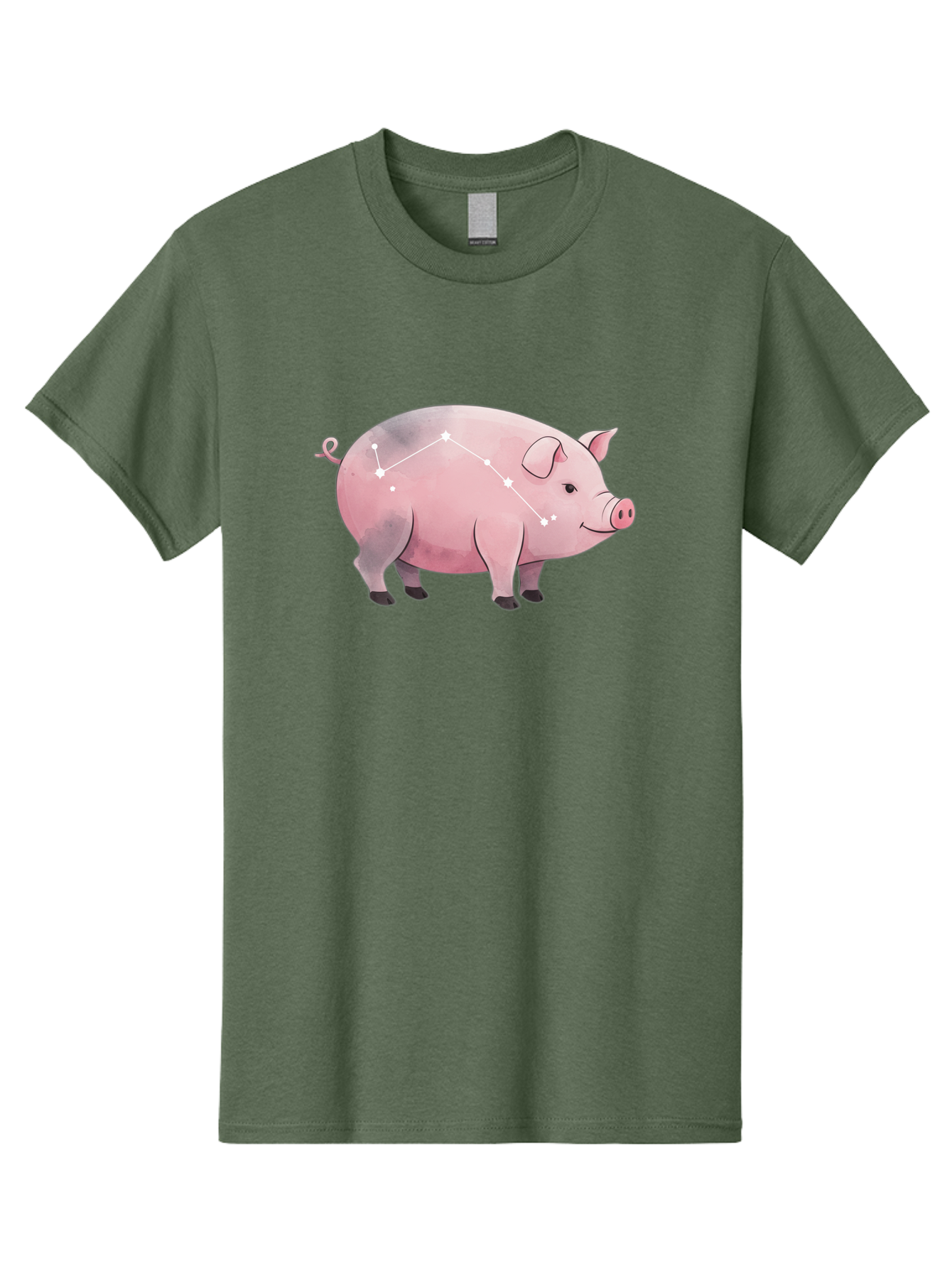 Cancer Men'S Graphic Tee, 100% Cotton, Comfortable Casual Summer Wear, Machine Washable, Cartoon Pig, Zodiac Sign, Astrology Symbol, Constellation Pattern, Cute Animal Illustration, Starry Design, Funny Pig Graphics Baa249