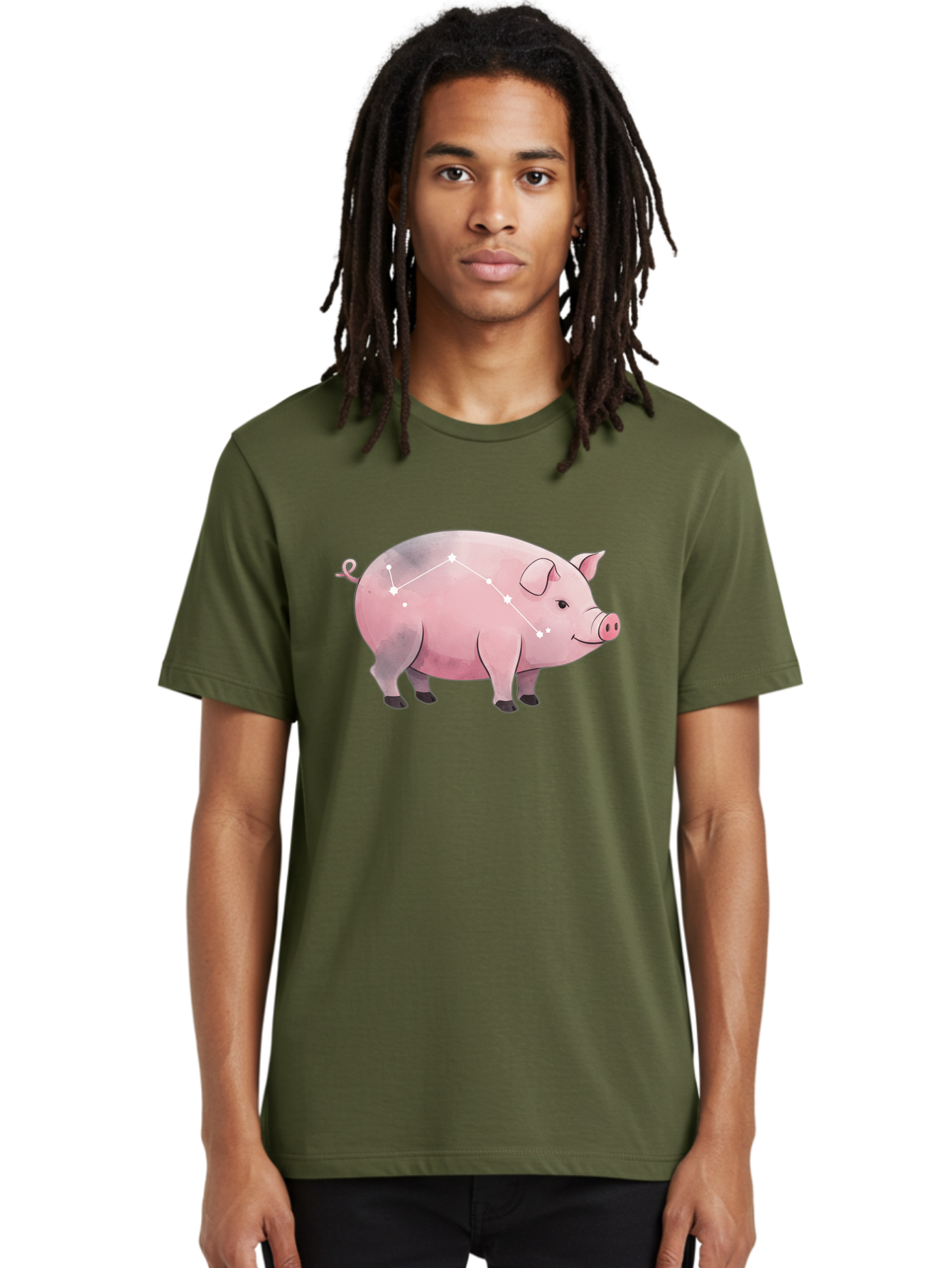 Cancer Men'S Graphic Tee, 100% Cotton, Comfortable Casual Summer Wear, Machine Washable, Cartoon Pig, Zodiac Sign, Astrology Symbol, Constellation Pattern, Cute Animal Illustration, Starry Design, Funny Pig Graphics Baa249