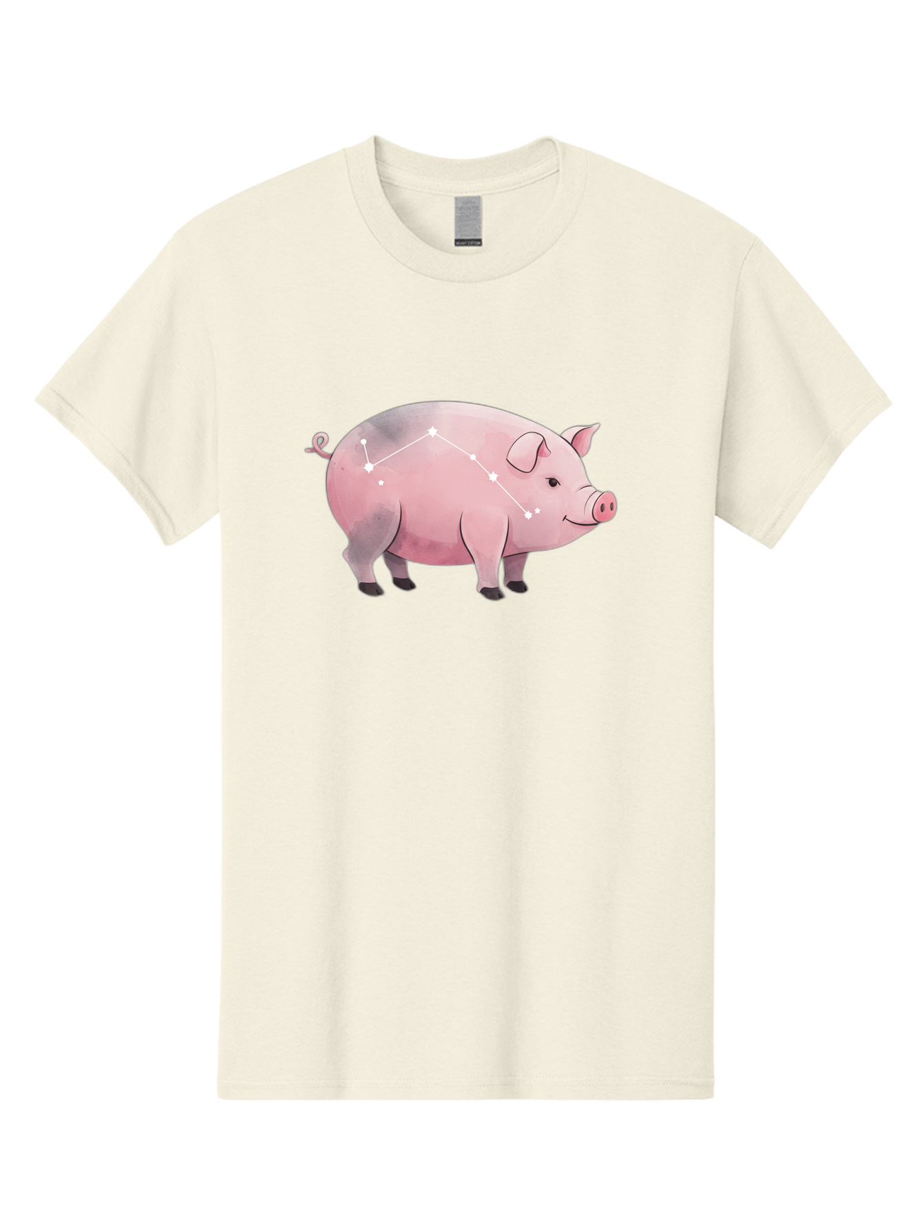 Cancer Men'S Graphic Tee, 100% Cotton, Comfortable Casual Summer Wear, Machine Washable, Cartoon Pig, Zodiac Sign, Astrology Symbol, Constellation Pattern, Cute Animal Illustration, Starry Design, Funny Pig Graphics Baa249