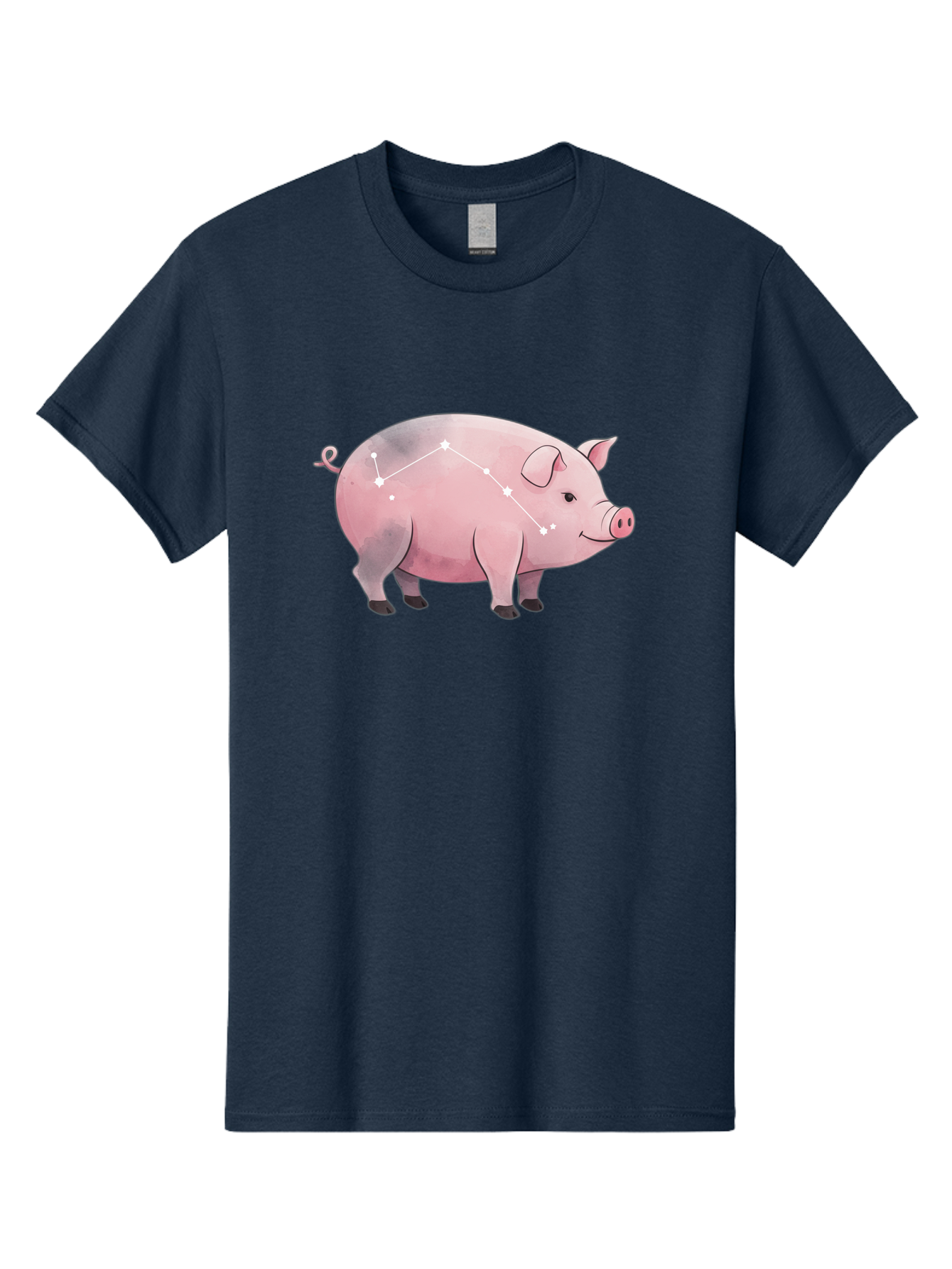 Cancer Men'S Graphic Tee, 100% Cotton, Comfortable Casual Summer Wear, Machine Washable, Cartoon Pig, Zodiac Sign, Astrology Symbol, Constellation Pattern, Cute Animal Illustration, Starry Design, Funny Pig Graphics Baa249