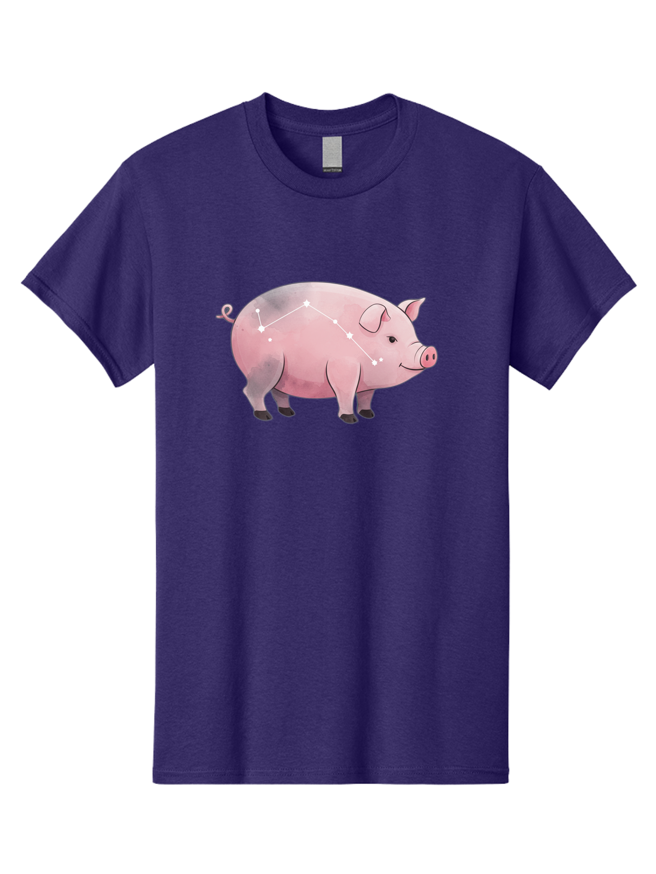 Cancer Men'S Graphic Tee, 100% Cotton, Comfortable Casual Summer Wear, Machine Washable, Cartoon Pig, Zodiac Sign, Astrology Symbol, Constellation Pattern, Cute Animal Illustration, Starry Design, Funny Pig Graphics Baa249