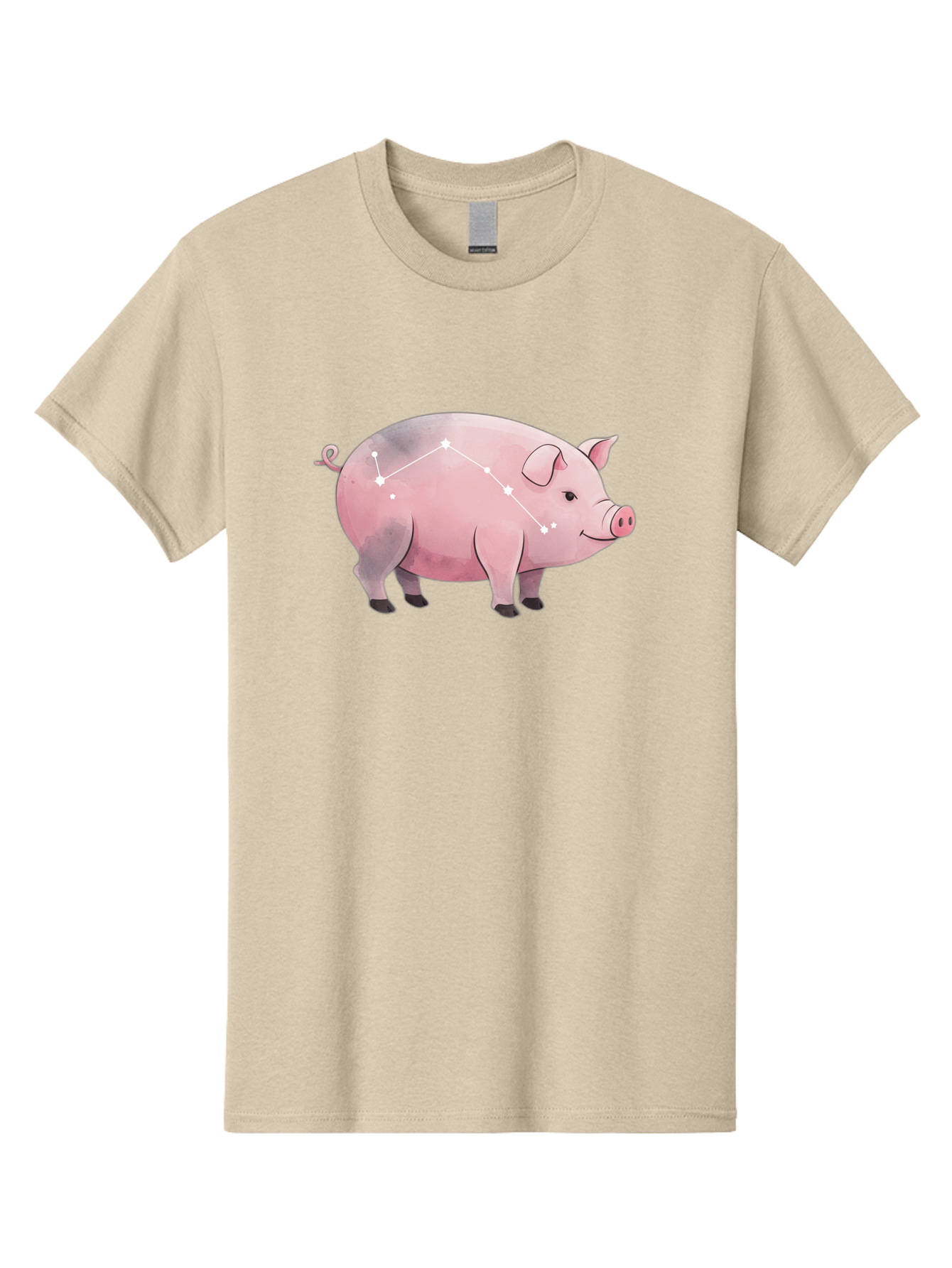 Cancer Men'S Graphic Tee, 100% Cotton, Comfortable Casual Summer Wear, Machine Washable, Cartoon Pig, Zodiac Sign, Astrology Symbol, Constellation Pattern, Cute Animal Illustration, Starry Design, Funny Pig Graphics Baa249