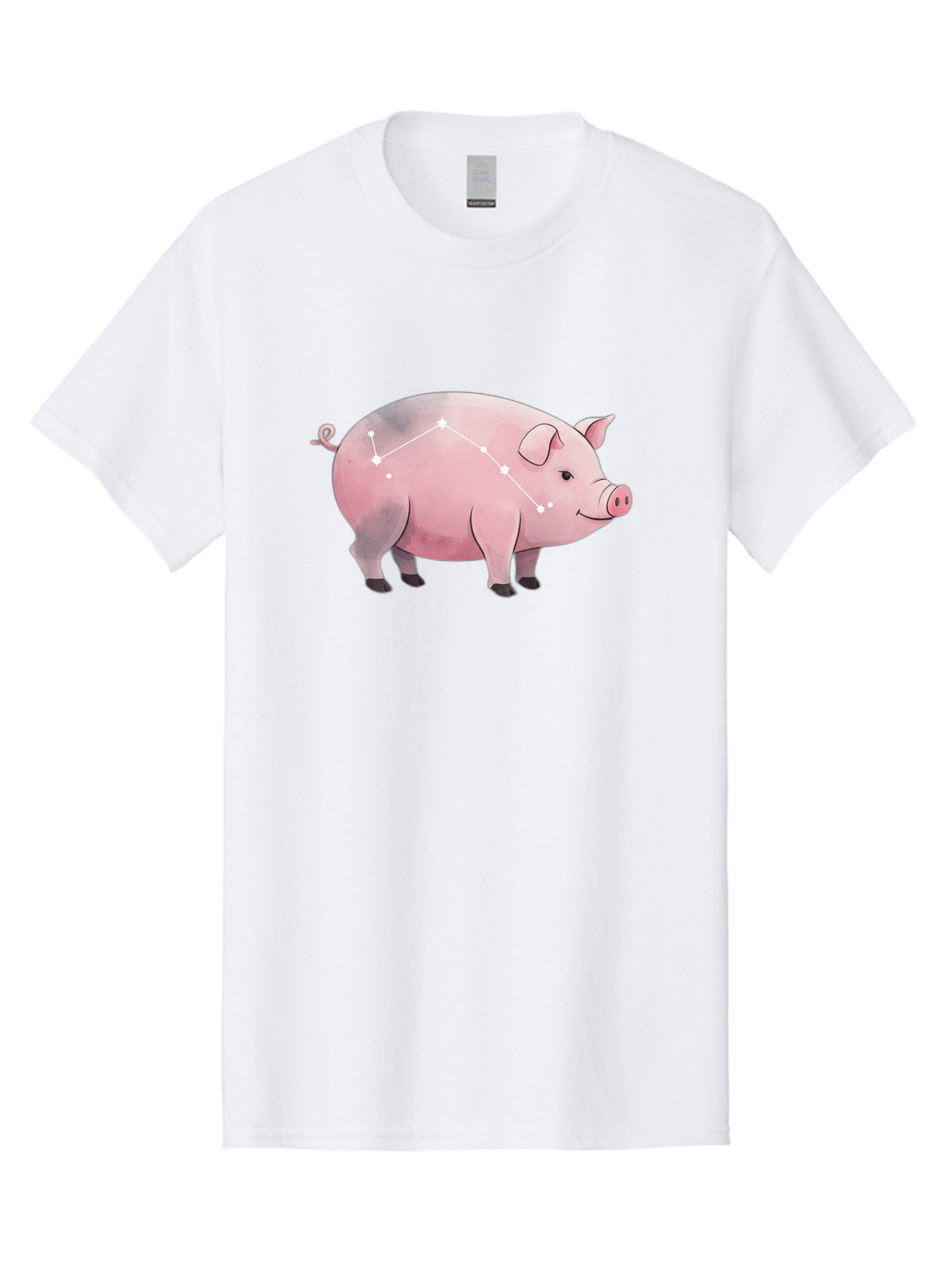 Cancer Men'S Graphic Tee, 100% Cotton, Comfortable Casual Summer Wear, Machine Washable, Cartoon Pig, Zodiac Sign, Astrology Symbol, Constellation Pattern, Cute Animal Illustration, Starry Design, Funny Pig Graphics Baa249