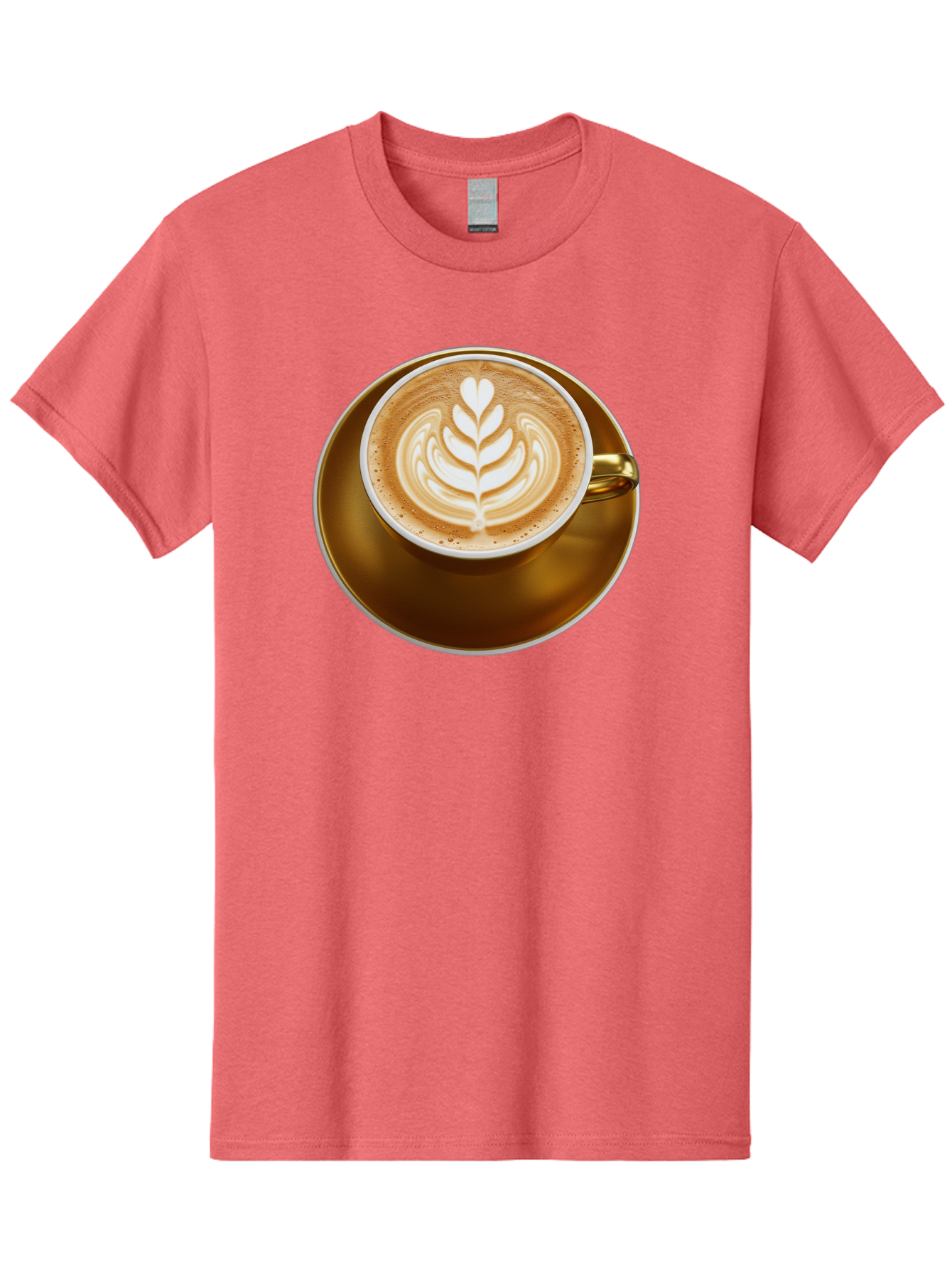 Cappuccino-Coffee Men'S Graphic Tee, 100% Cotton, Comfortable Casual Summer Wear, Machine Washable, Latte Art, Coffee Design, Leaf Pattern, Heart Shape, Coffee Cup, Saucer, Coffee Culture, Specialty Coffee, Espresso Art, Crema, Coffee Time Baa251