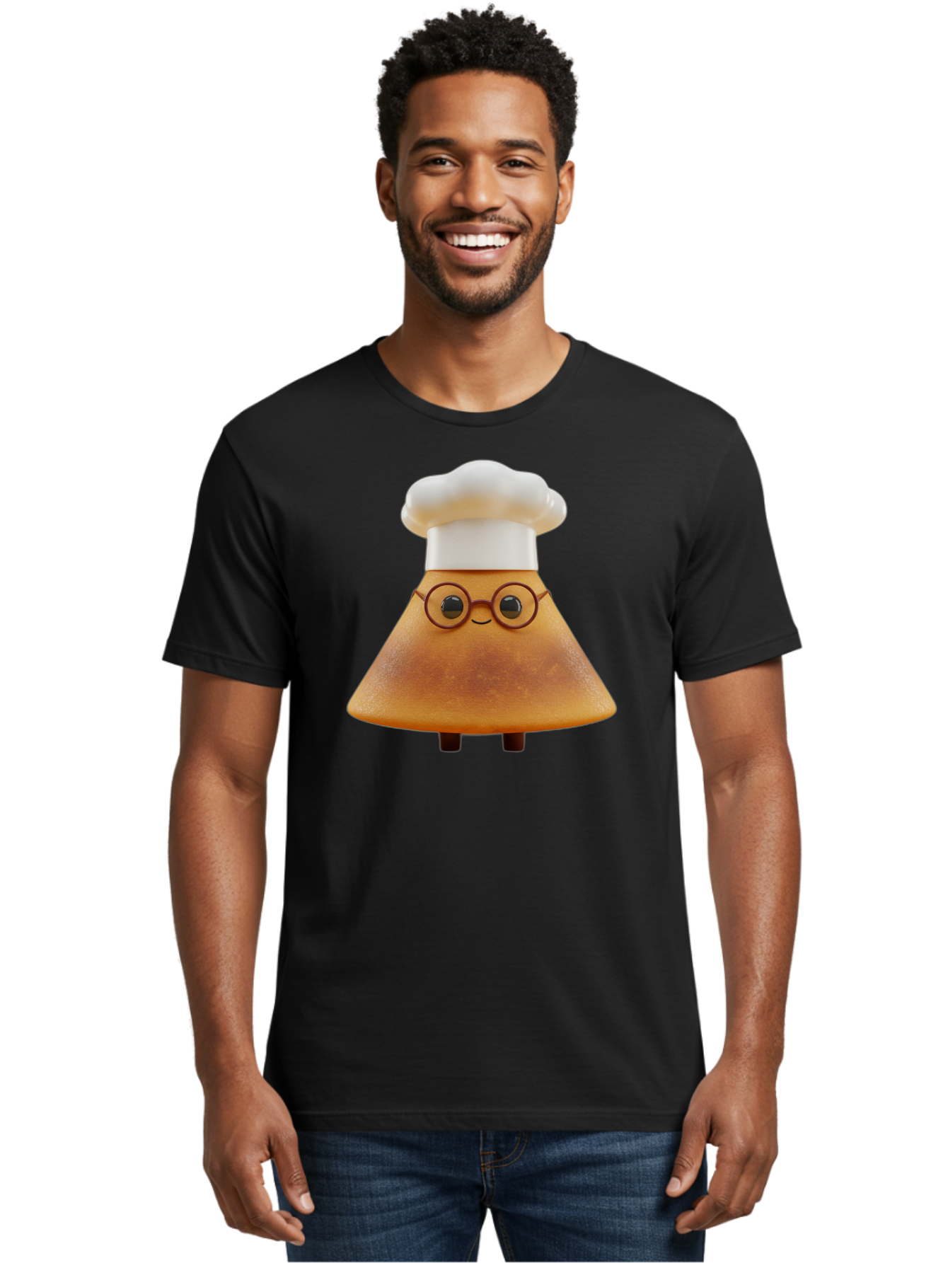 Caramel-Macchiato Men'S Graphic Tee, 100% Cotton, Comfortable Casual Summer Wear, Machine Washable, Cartoon Chef, Triangular Chef, Chef Hat, Round Glasses, Smiling Face, Black Eyes, Chef Character, Kitchen Staff, Cooking, Funny Character, Baa252