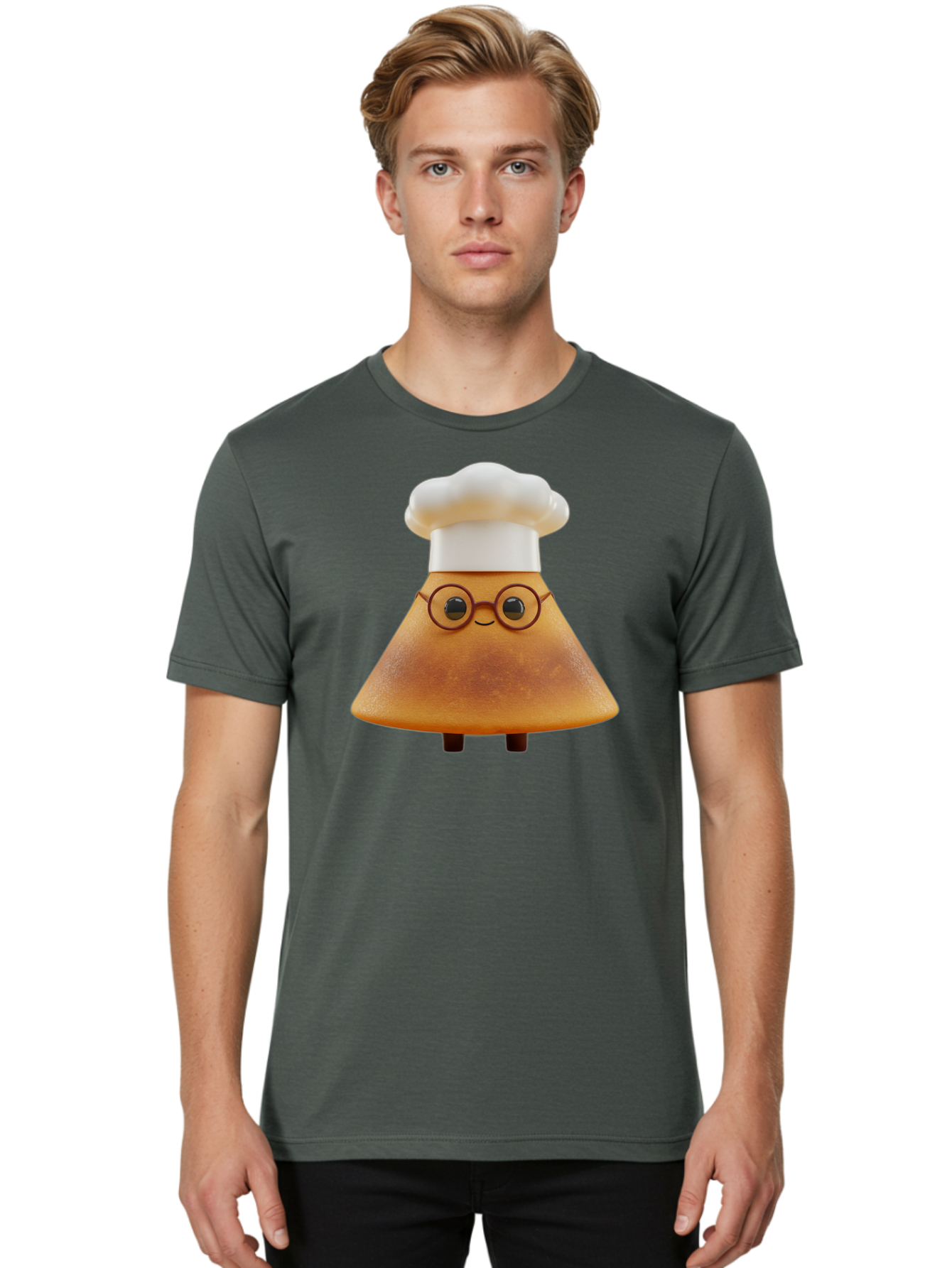 Caramel-Macchiato Men'S Graphic Tee, 100% Cotton, Comfortable Casual Summer Wear, Machine Washable, Cartoon Chef, Triangular Chef, Chef Hat, Round Glasses, Smiling Face, Black Eyes, Chef Character, Kitchen Staff, Cooking, Funny Character, Baa252
