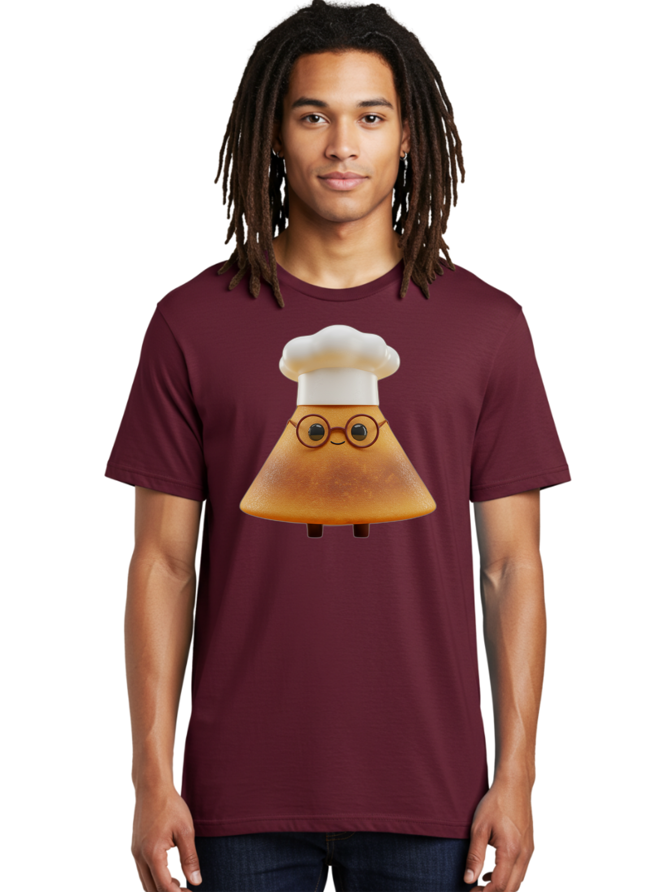 Caramel-Macchiato Men'S Graphic Tee, 100% Cotton, Comfortable Casual Summer Wear, Machine Washable, Cartoon Chef, Triangular Chef, Chef Hat, Round Glasses, Smiling Face, Black Eyes, Chef Character, Kitchen Staff, Cooking, Funny Character, Baa252