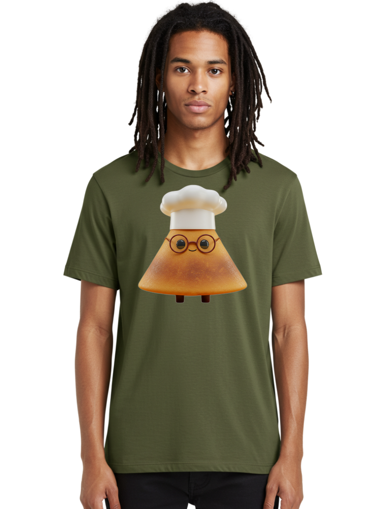 Caramel-Macchiato Men'S Graphic Tee, 100% Cotton, Comfortable Casual Summer Wear, Machine Washable, Cartoon Chef, Triangular Chef, Chef Hat, Round Glasses, Smiling Face, Black Eyes, Chef Character, Kitchen Staff, Cooking, Funny Character, Baa252