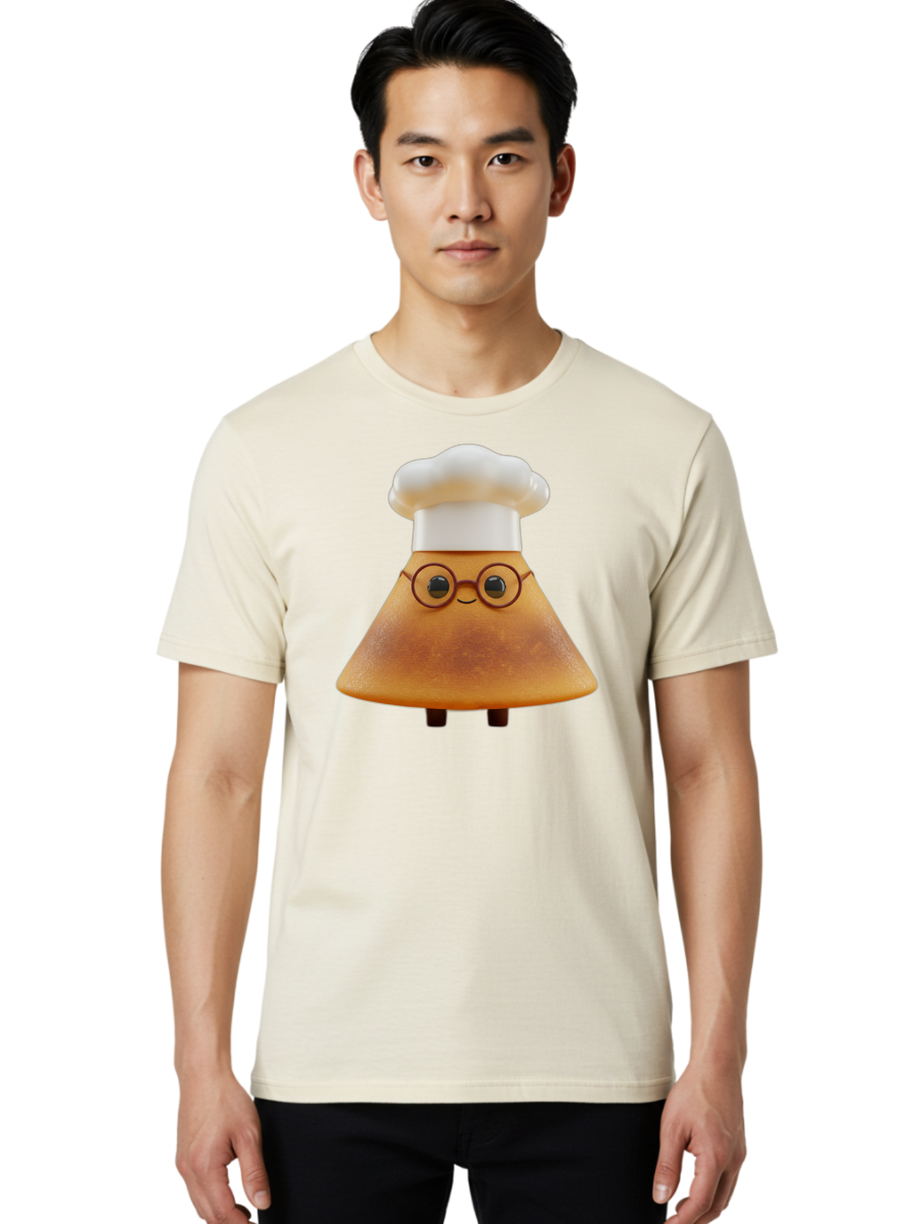 Caramel-Macchiato Men'S Graphic Tee, 100% Cotton, Comfortable Casual Summer Wear, Machine Washable, Cartoon Chef, Triangular Chef, Chef Hat, Round Glasses, Smiling Face, Black Eyes, Chef Character, Kitchen Staff, Cooking, Funny Character, Baa252