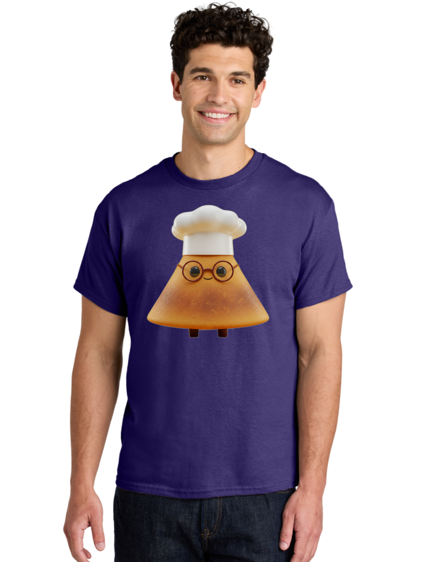 Caramel-Macchiato Men'S Graphic Tee, 100% Cotton, Comfortable Casual Summer Wear, Machine Washable, Cartoon Chef, Triangular Chef, Chef Hat, Round Glasses, Smiling Face, Black Eyes, Chef Character, Kitchen Staff, Cooking, Funny Character, Baa252