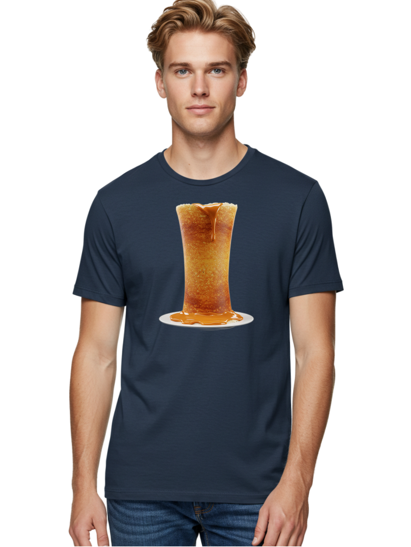 Caramel-Popcorn-Cone Men'S Graphic Tee, 100% Cotton, Comfortable Casual Summer Wear, Machine Washable, Caramel Crepe, Sweet Dessert, Caramel Sauce, French Cuisine, Delicious Treat, Indulgent Delight, Golden Brown, Sticky Sauce Baa253