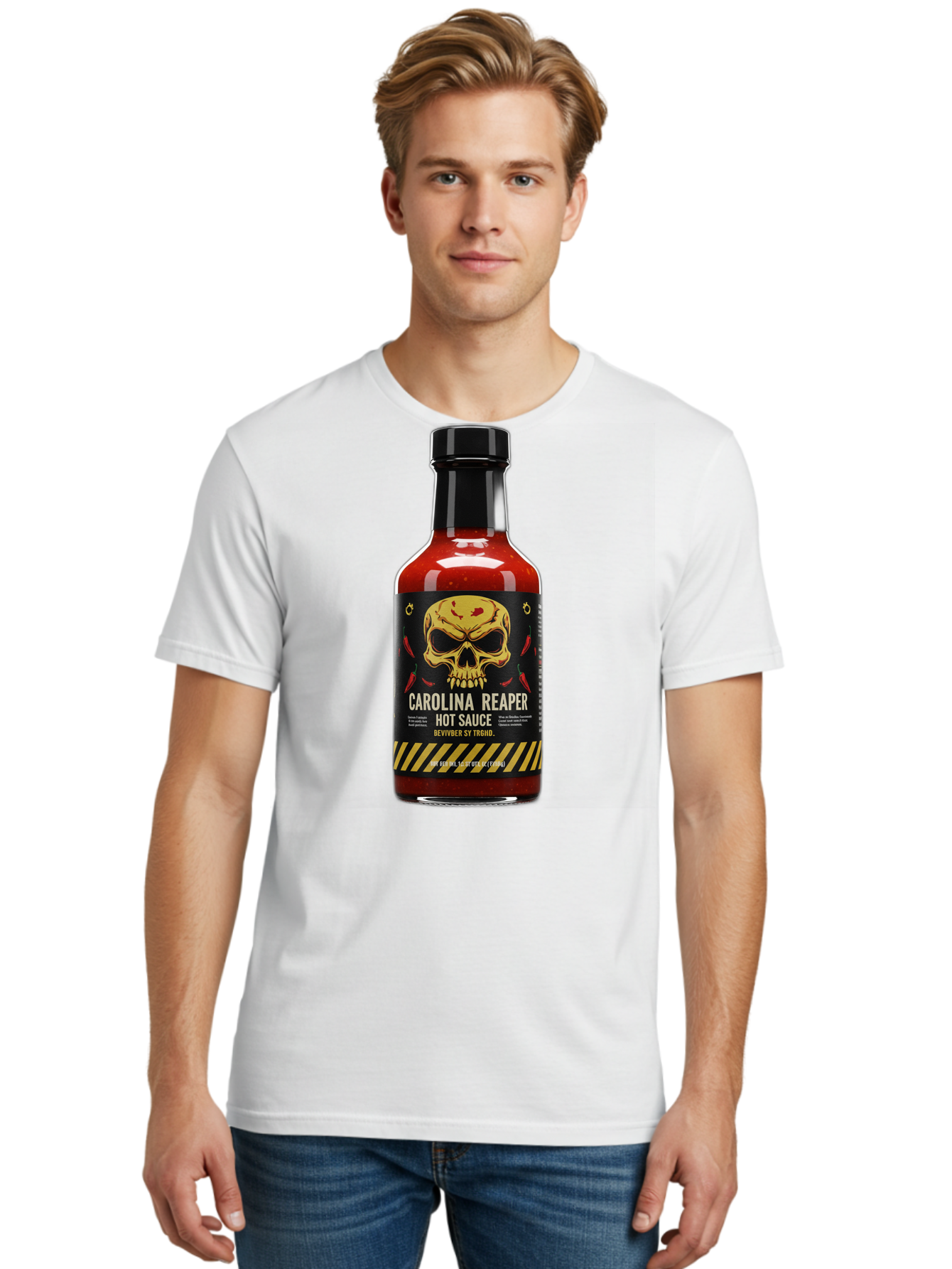 Carolina-Reaper-Hot-Sauce Men'S Graphic Tee, 100% Cotton, Comfortable Casual Summer Wear, Machine Washable, Carolina Reaper Hot Sauce, Spicy Condiment, Fiery Flavor, Pepper Sauce, Hot Pepper, Reaper Pepper, Extreme Heat, Bold Taste, Baa254