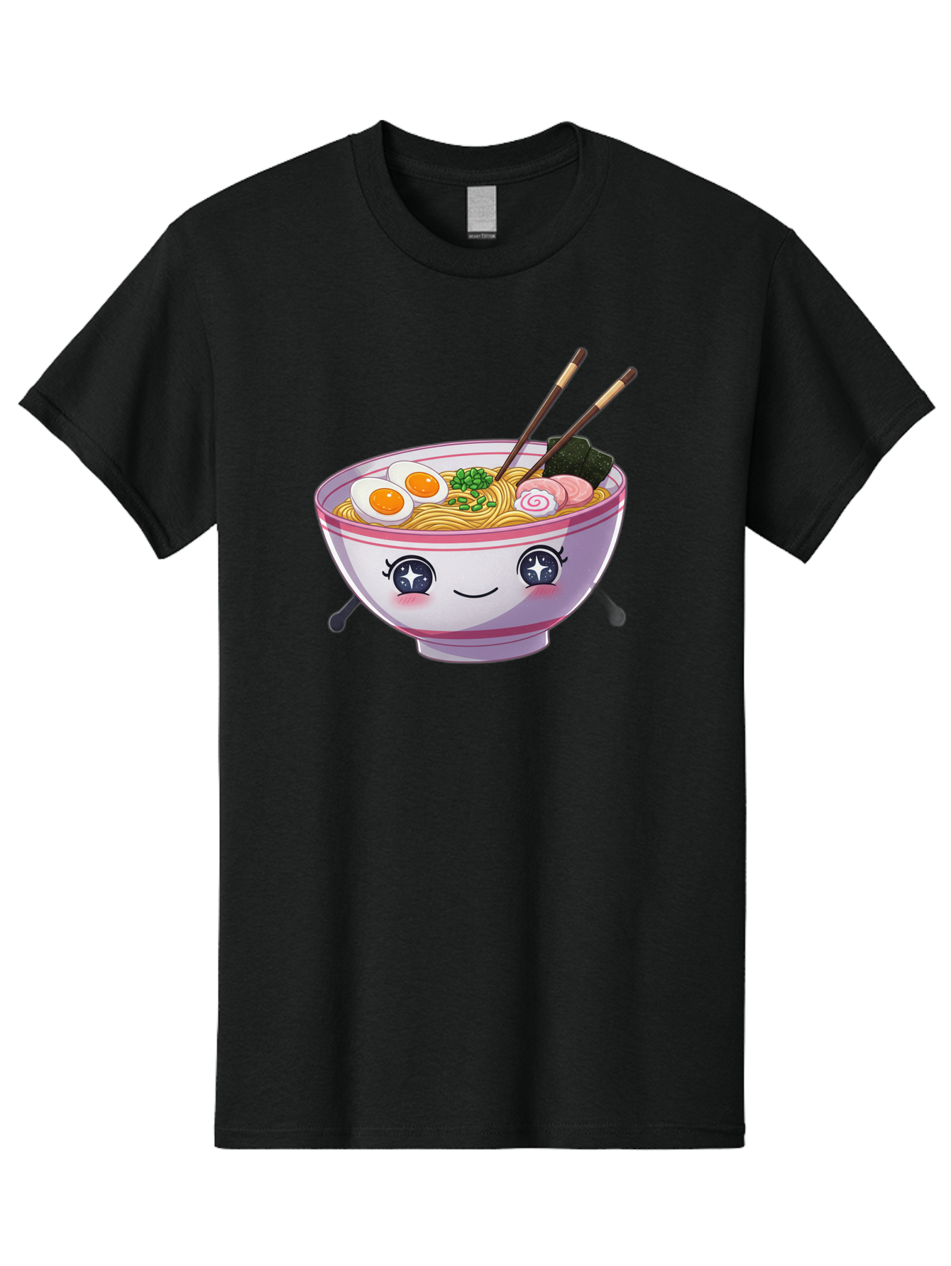 Cartoon-Ramen Men'S Graphic Tee, 100% Cotton, Comfortable Casual Summer Wear, Machine Washable, Kawaii Ramen Bowl, Cartoon Noodle Soup, Adorable Bowl, Ramen Noodles, Boiled Egg, Seaweed, Chopsticks, Cute Character, Japanese Food, Anime Style, Baa257