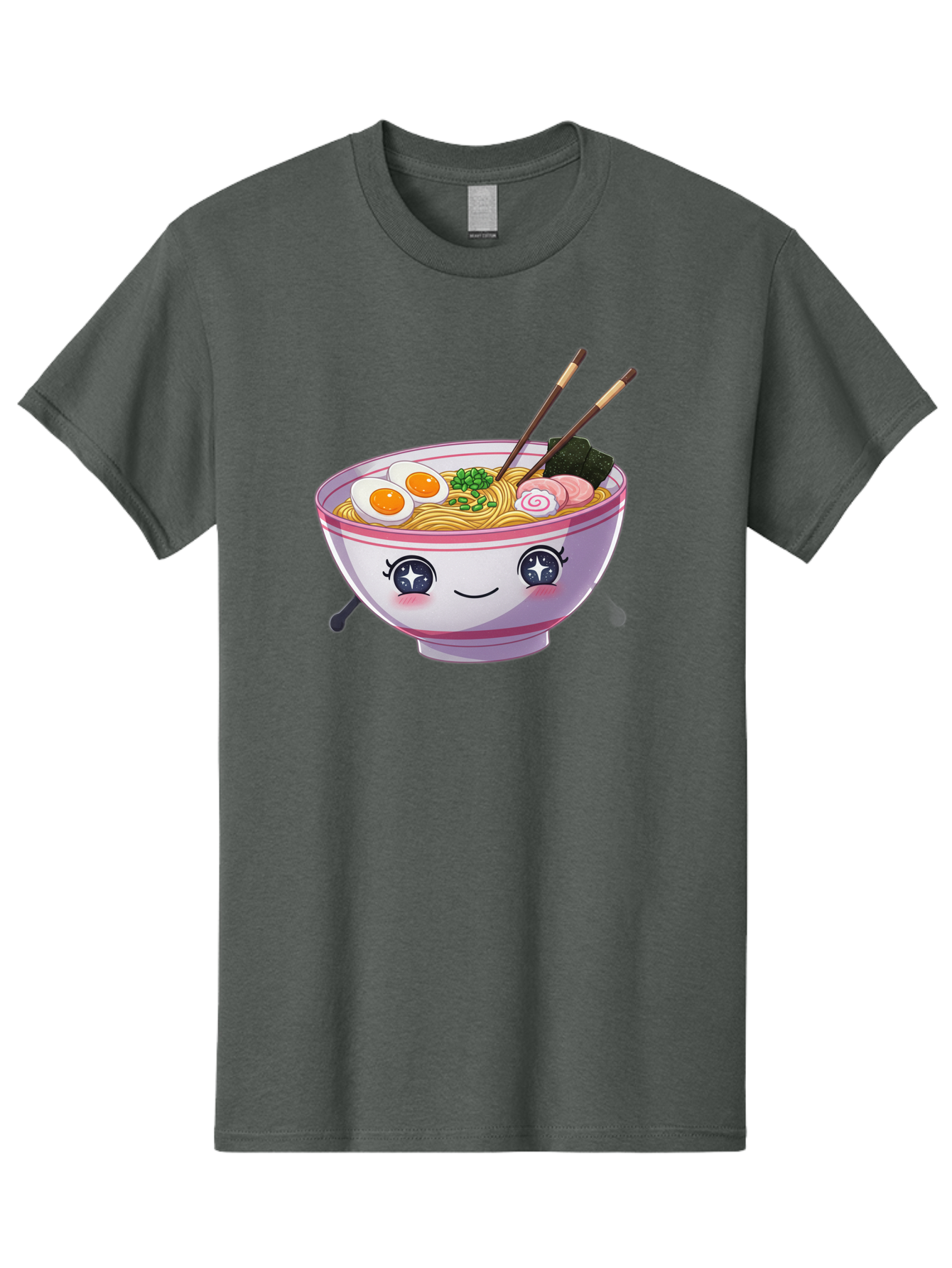 Cartoon-Ramen Men'S Graphic Tee, 100% Cotton, Comfortable Casual Summer Wear, Machine Washable, Kawaii Ramen Bowl, Cartoon Noodle Soup, Adorable Bowl, Ramen Noodles, Boiled Egg, Seaweed, Chopsticks, Cute Character, Japanese Food, Anime Style, Baa257