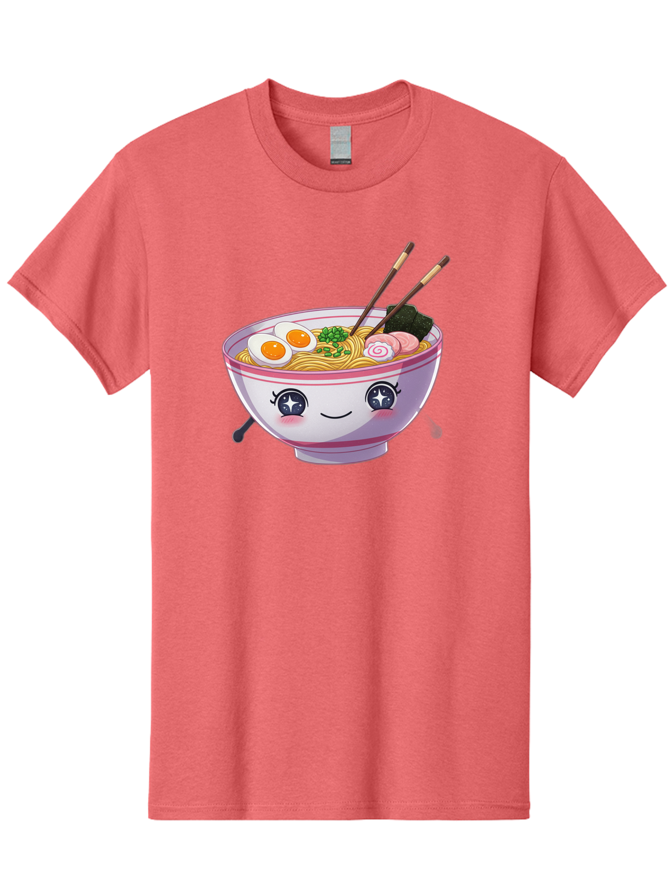 Cartoon-Ramen Men'S Graphic Tee, 100% Cotton, Comfortable Casual Summer Wear, Machine Washable, Kawaii Ramen Bowl, Cartoon Noodle Soup, Adorable Bowl, Ramen Noodles, Boiled Egg, Seaweed, Chopsticks, Cute Character, Japanese Food, Anime Style, Baa257