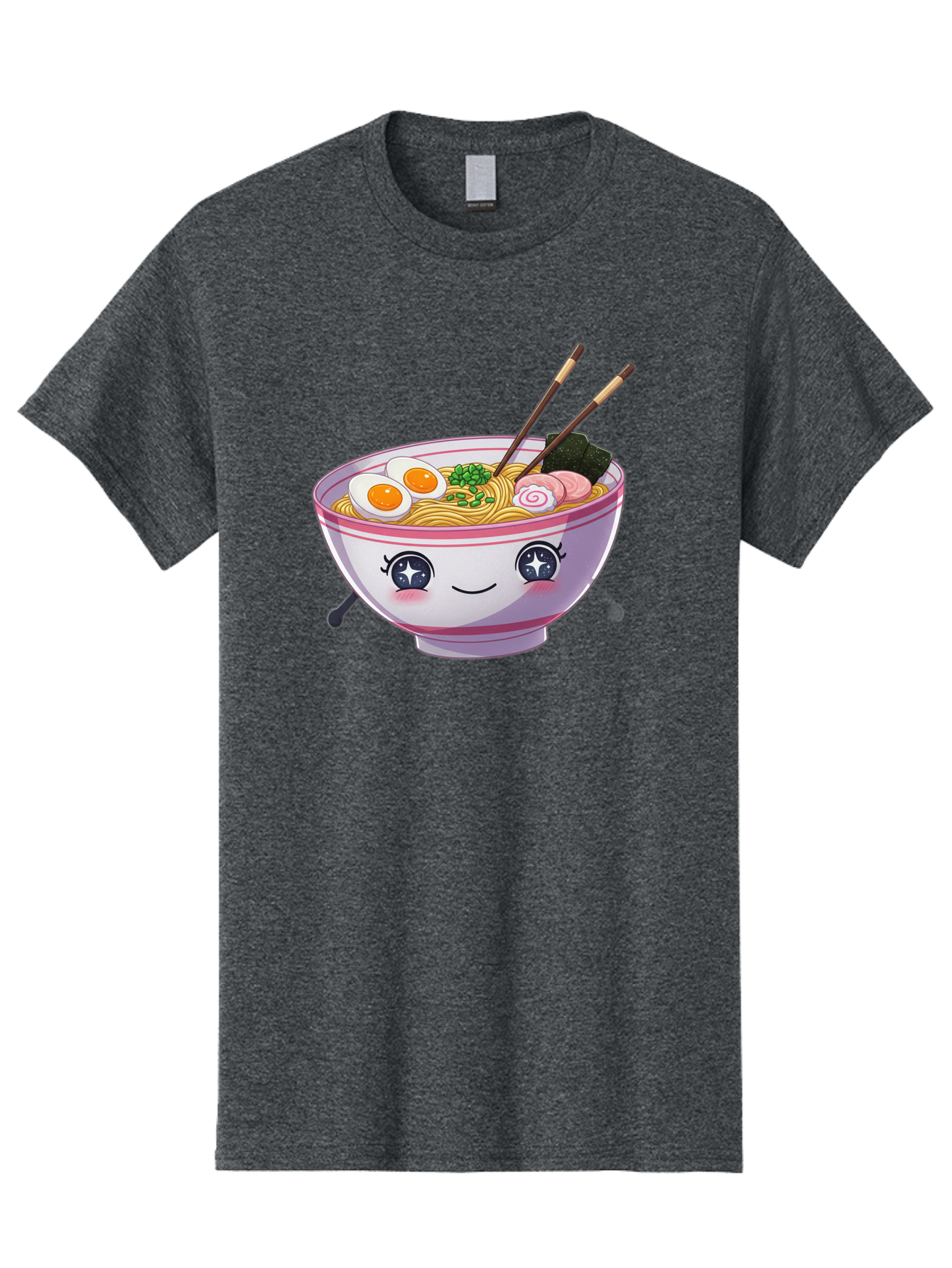 Cartoon-Ramen Men'S Graphic Tee, 100% Cotton, Comfortable Casual Summer Wear, Machine Washable, Kawaii Ramen Bowl, Cartoon Noodle Soup, Adorable Bowl, Ramen Noodles, Boiled Egg, Seaweed, Chopsticks, Cute Character, Japanese Food, Anime Style, Baa257
