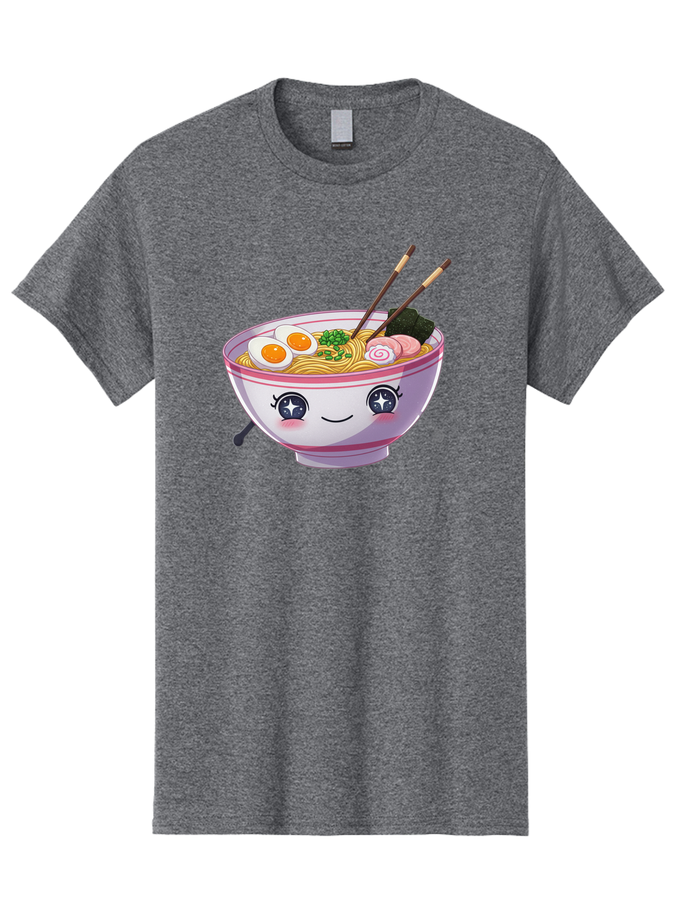 Cartoon-Ramen Men'S Graphic Tee, 100% Cotton, Comfortable Casual Summer Wear, Machine Washable, Kawaii Ramen Bowl, Cartoon Noodle Soup, Adorable Bowl, Ramen Noodles, Boiled Egg, Seaweed, Chopsticks, Cute Character, Japanese Food, Anime Style, Baa257