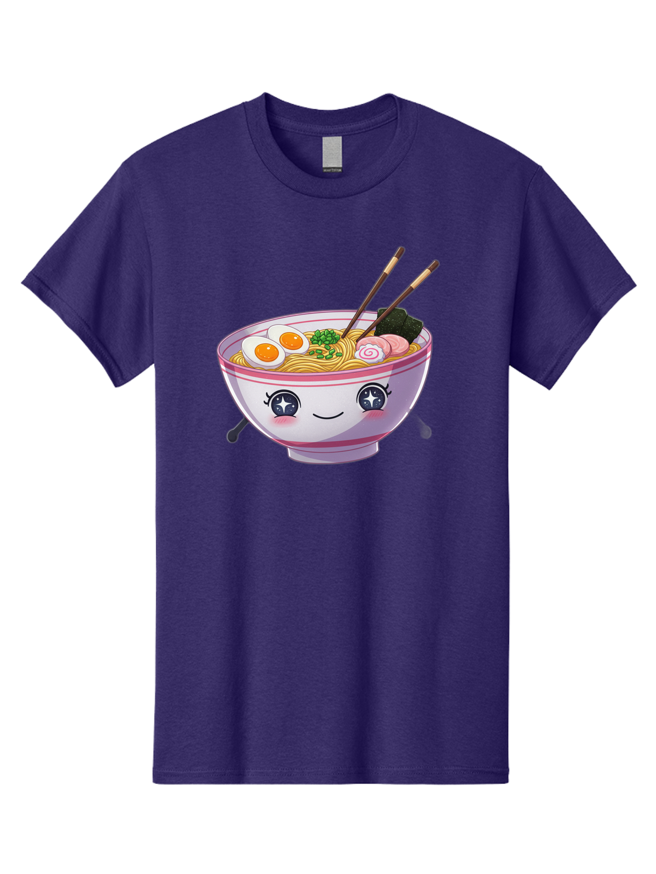Cartoon-Ramen Men'S Graphic Tee, 100% Cotton, Comfortable Casual Summer Wear, Machine Washable, Kawaii Ramen Bowl, Cartoon Noodle Soup, Adorable Bowl, Ramen Noodles, Boiled Egg, Seaweed, Chopsticks, Cute Character, Japanese Food, Anime Style, Baa257