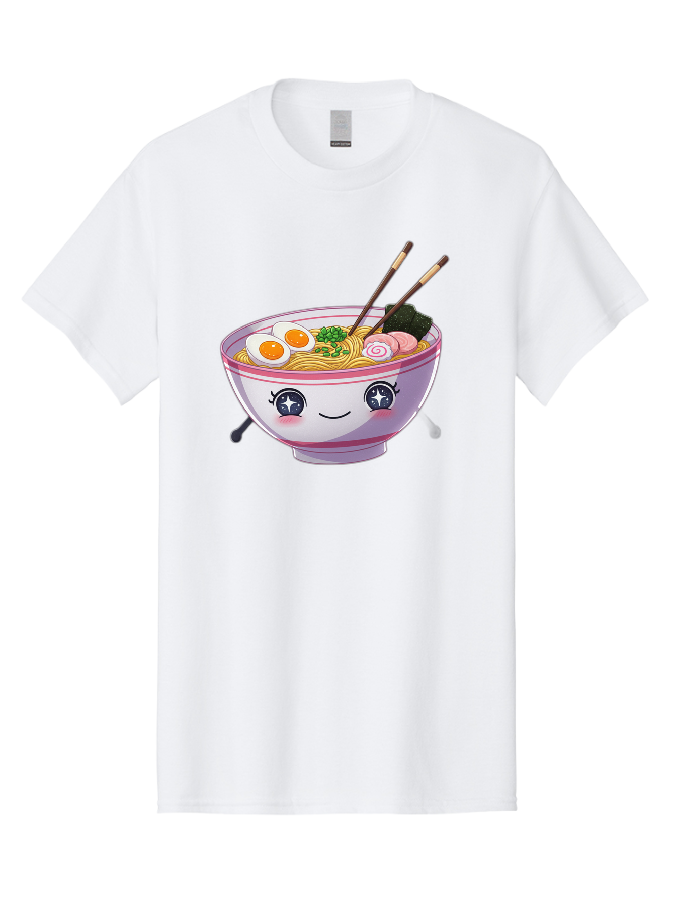 Cartoon-Ramen Men'S Graphic Tee, 100% Cotton, Comfortable Casual Summer Wear, Machine Washable, Kawaii Ramen Bowl, Cartoon Noodle Soup, Adorable Bowl, Ramen Noodles, Boiled Egg, Seaweed, Chopsticks, Cute Character, Japanese Food, Anime Style, Baa257