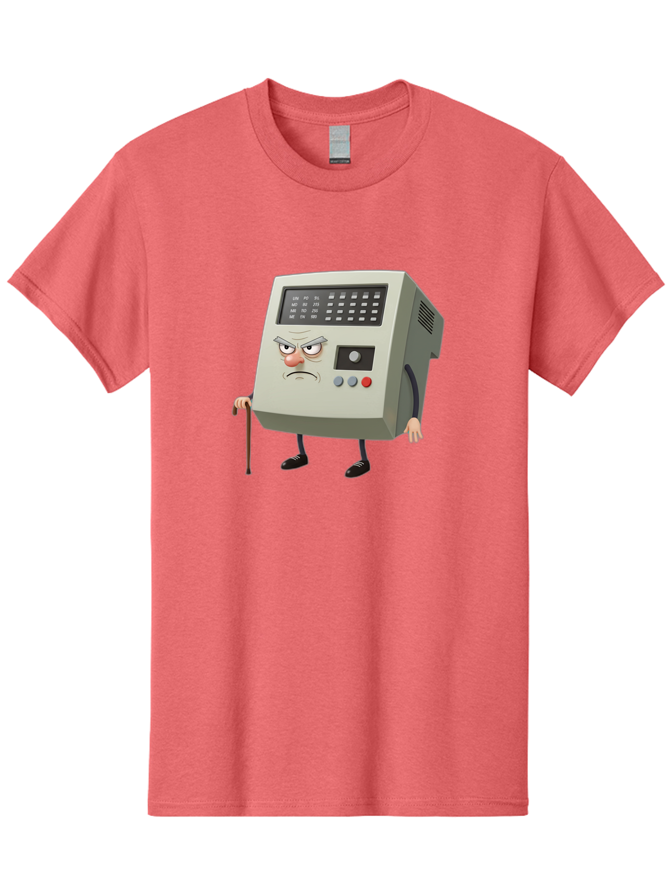 Cash-Register-Character Men'S Graphic Tee, 100% Cotton, Comfortable Casual Summer Wear, Machine Washable, Cash Register With Human-Like Face, Grumpy Expression, Vintage Style, Retro Aesthetic, Cartoon Character, Old-Fashioned Technology, Baa258