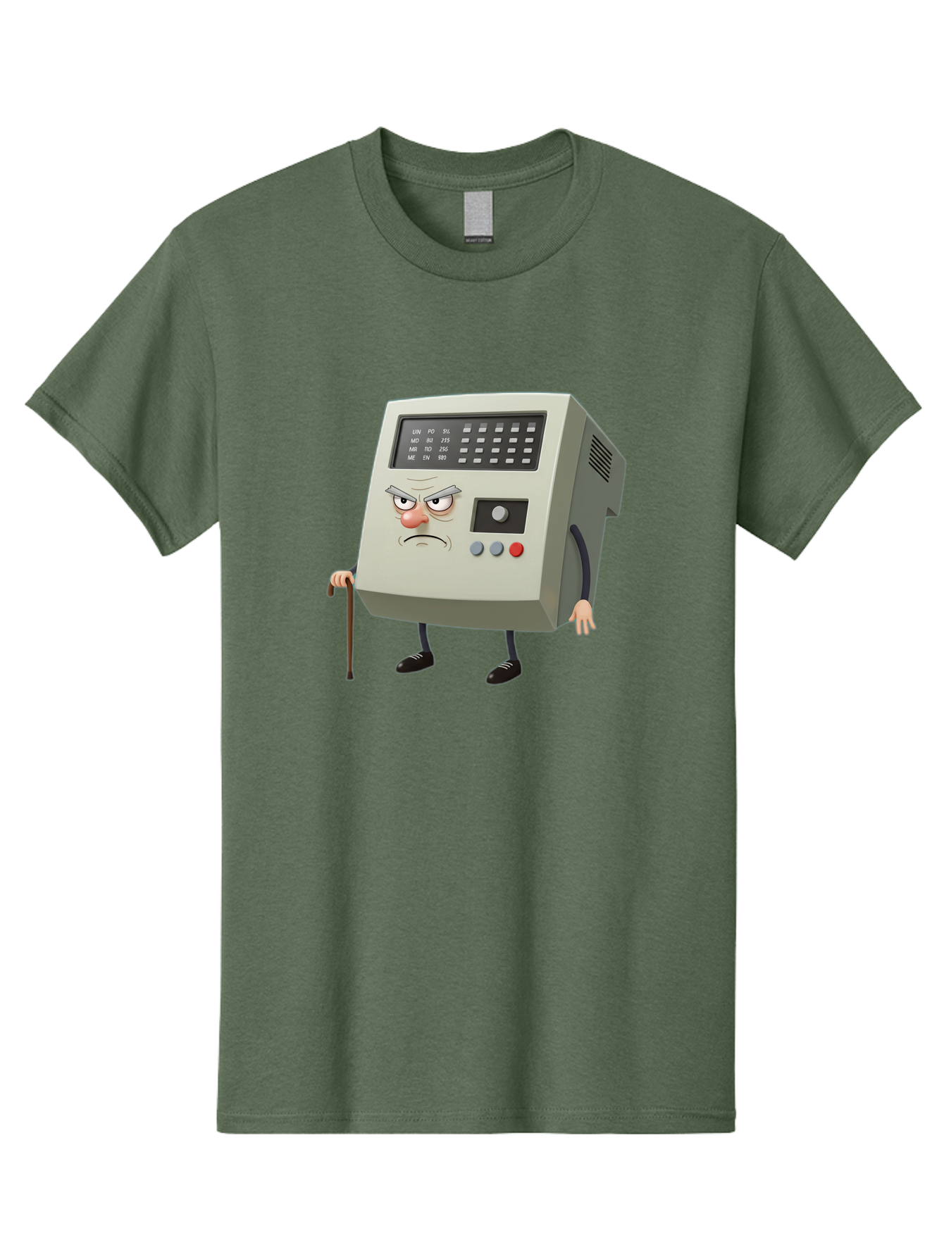 Cash-Register-Character Men'S Graphic Tee, 100% Cotton, Comfortable Casual Summer Wear, Machine Washable, Cash Register With Human-Like Face, Grumpy Expression, Vintage Style, Retro Aesthetic, Cartoon Character, Old-Fashioned Technology, Baa258