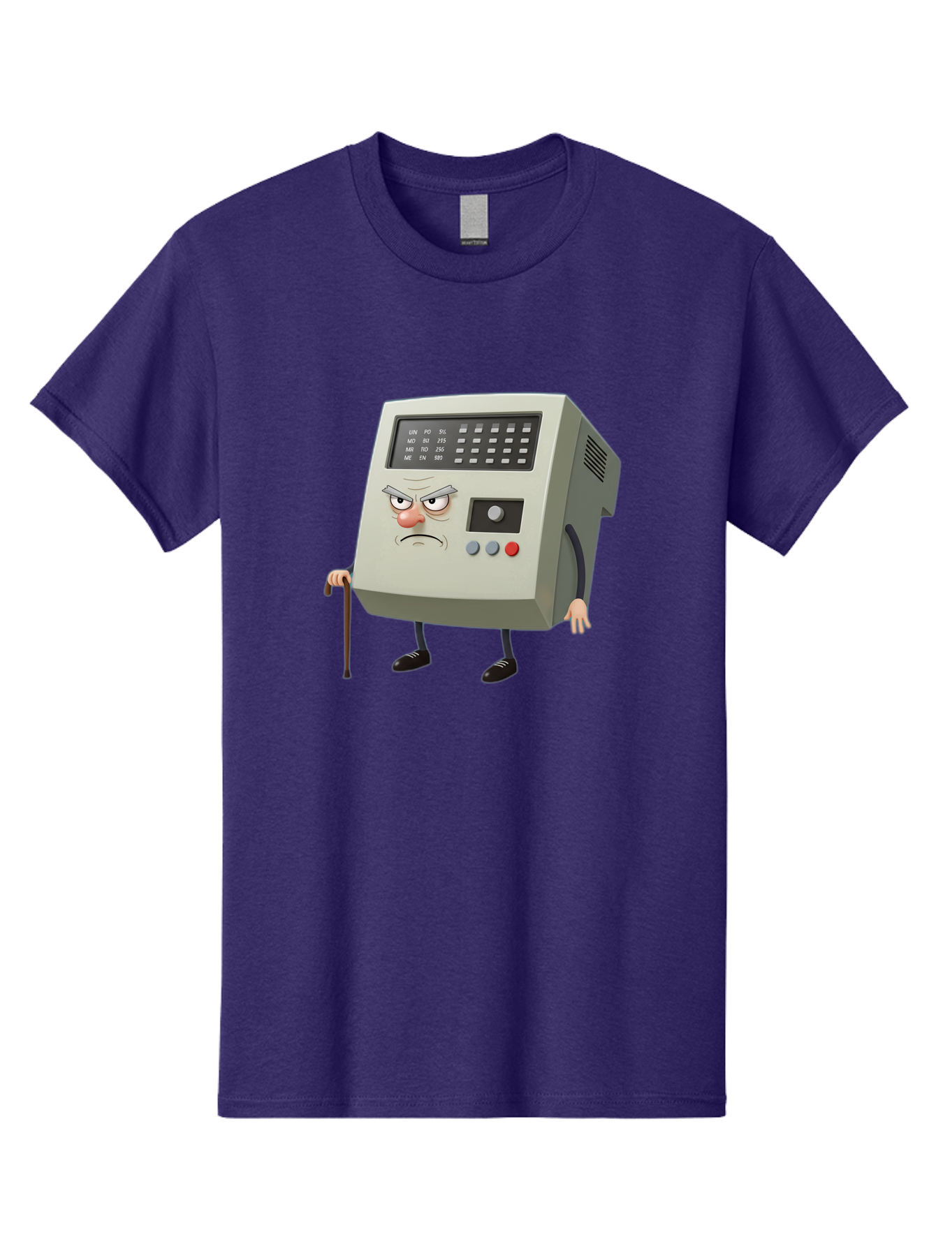 Cash-Register-Character Men'S Graphic Tee, 100% Cotton, Comfortable Casual Summer Wear, Machine Washable, Cash Register With Human-Like Face, Grumpy Expression, Vintage Style, Retro Aesthetic, Cartoon Character, Old-Fashioned Technology, Baa258