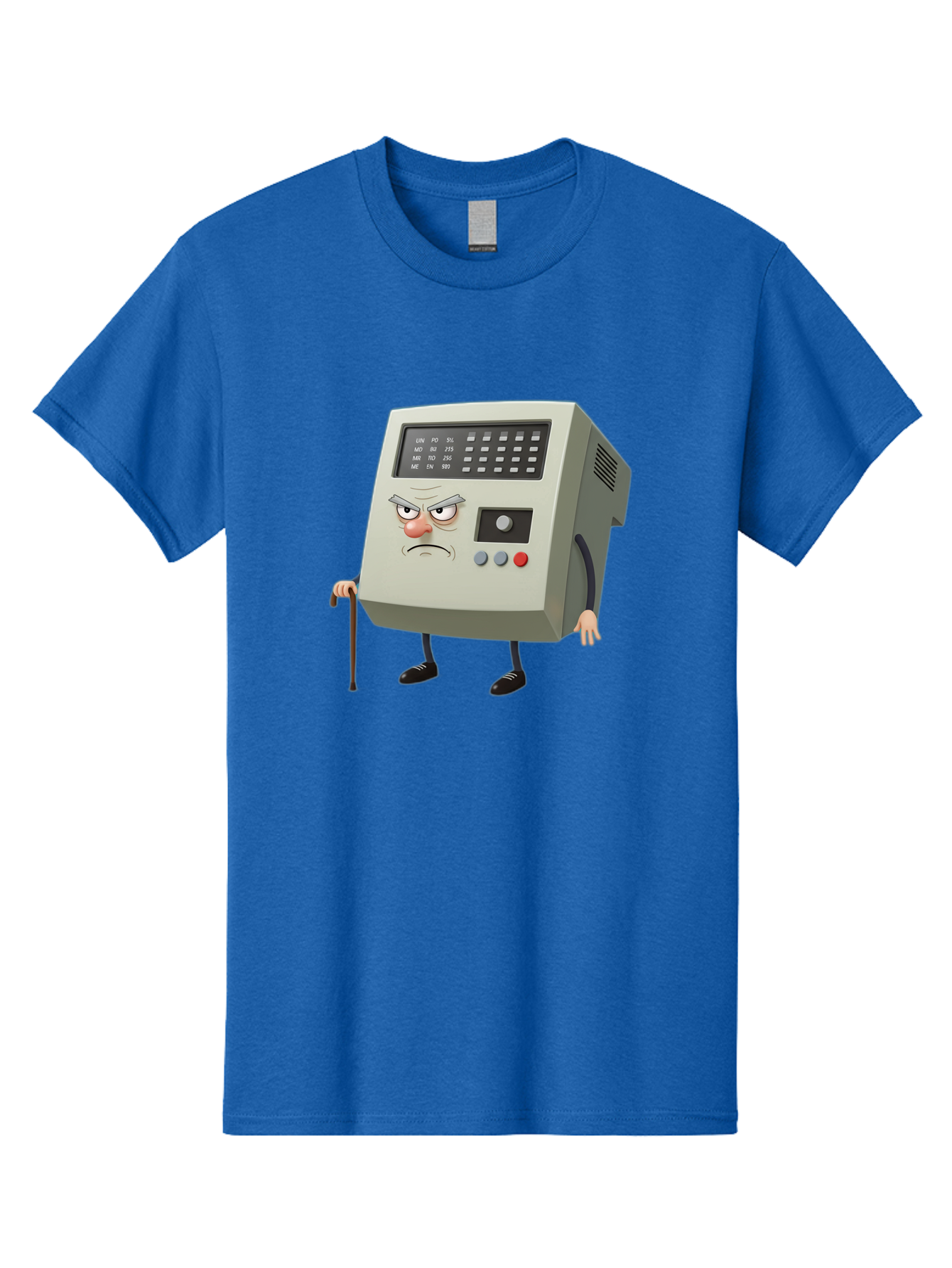 Cash-Register-Character Men'S Graphic Tee, 100% Cotton, Comfortable Casual Summer Wear, Machine Washable, Cash Register With Human-Like Face, Grumpy Expression, Vintage Style, Retro Aesthetic, Cartoon Character, Old-Fashioned Technology, Baa258