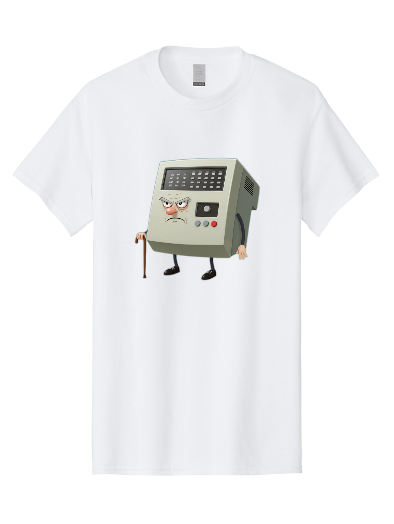 Cash-Register-Character Men'S Graphic Tee, 100% Cotton, Comfortable Casual Summer Wear, Machine Washable, Cash Register With Human-Like Face, Grumpy Expression, Vintage Style, Retro Aesthetic, Cartoon Character, Old-Fashioned Technology, Baa258