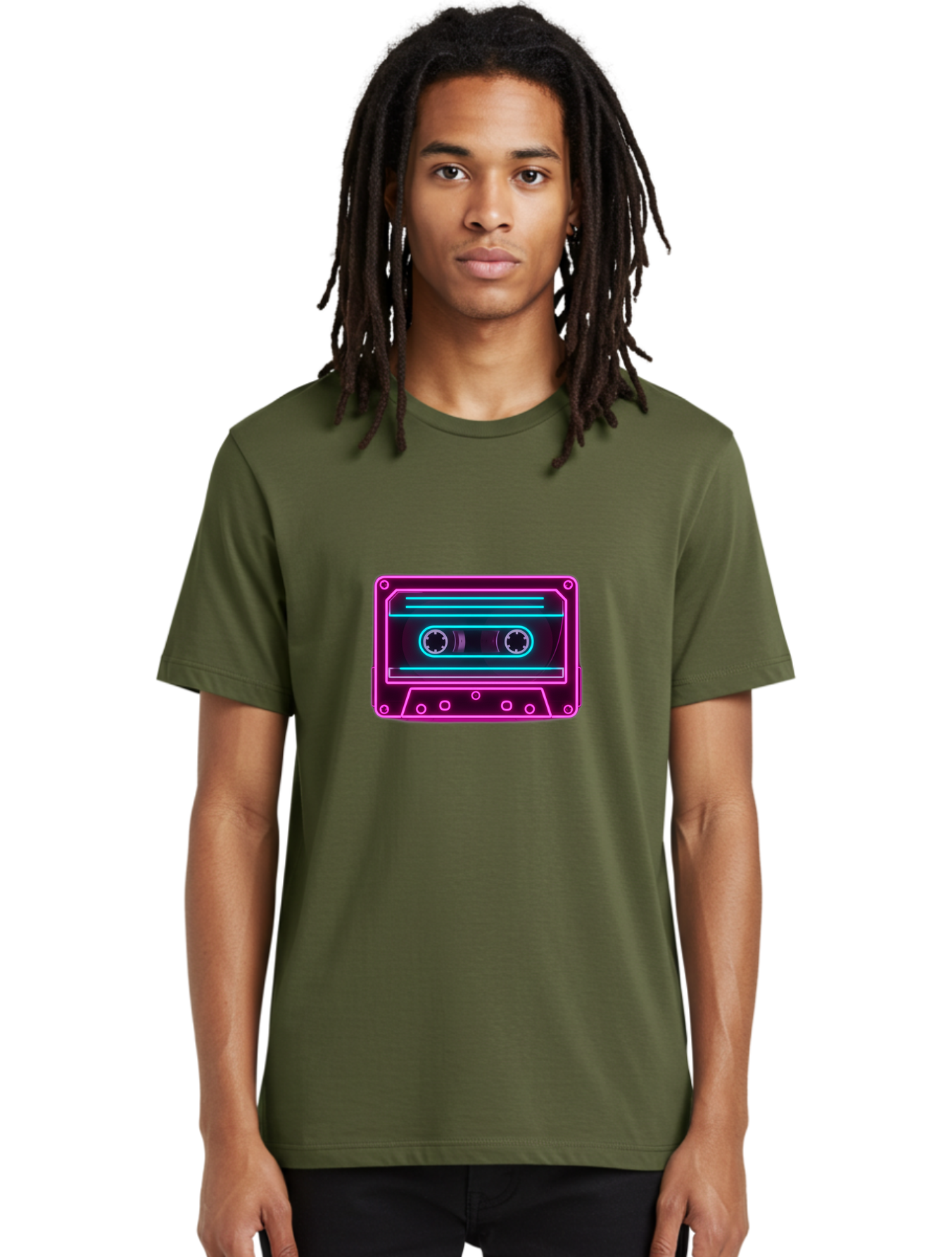Cassette-Tape-2 Men'S Graphic Tee, 100% Cotton, Comfortable Casual Summer Wear, Machine Washable, Retro Cassette Tape, Neon Lights, Colorful, Nostalgic Music, 80S And 90S Vibe, Music Technology, Audio Nostalgia, Vintage Electronics, Baa260