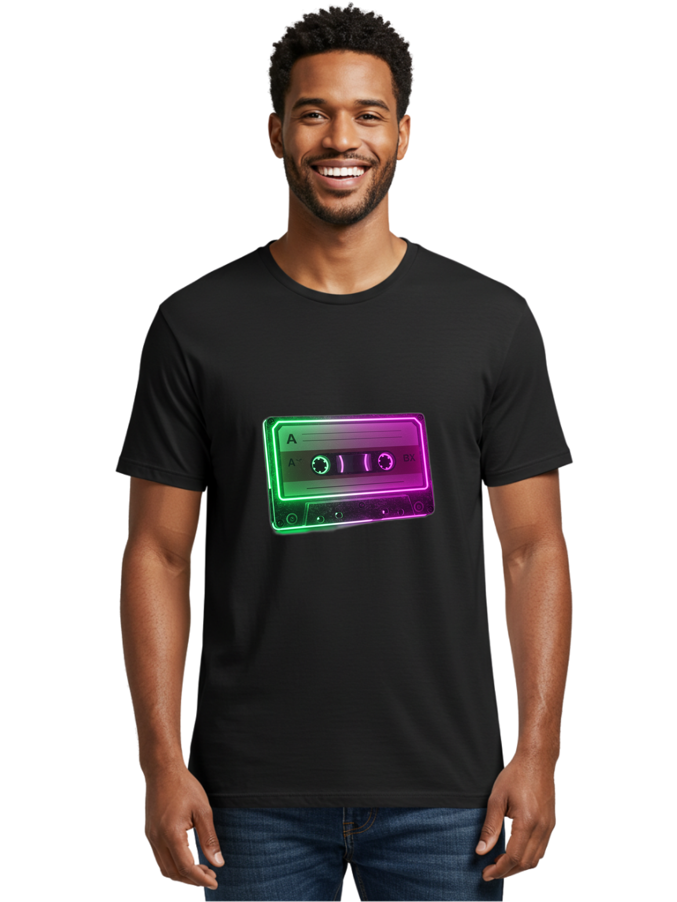 Cassette-Tape-3 Men'S Graphic Tee, 100% Cotton, Comfortable Casual Summer Wear, Machine Washable, Cassette Tape, Retro Music, Vintage Technology, A Side, Music Nostalgia, Cassette Player, Retro Aesthetics, Glowing Effect, Baa261