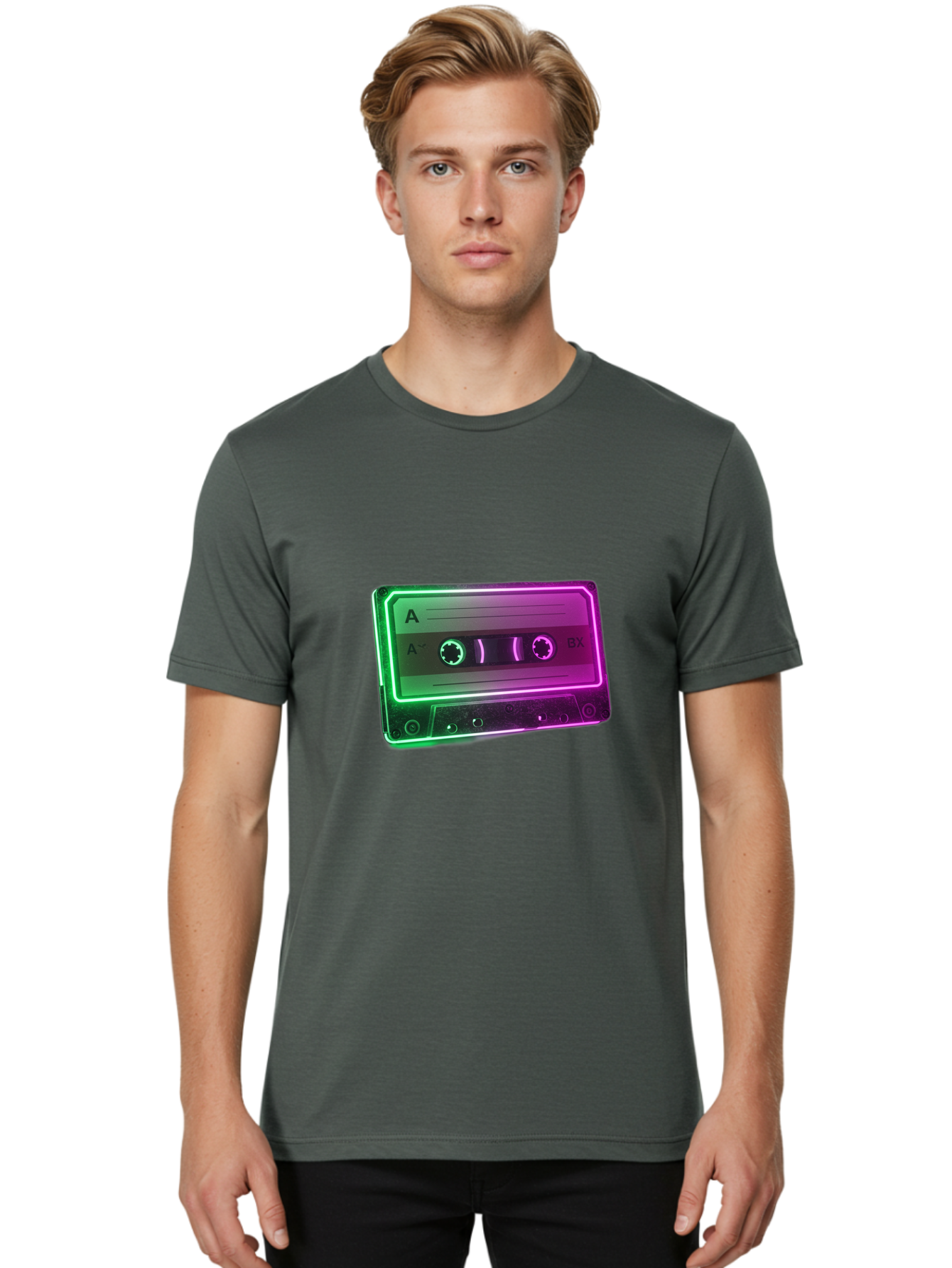Cassette-Tape-3 Men'S Graphic Tee, 100% Cotton, Comfortable Casual Summer Wear, Machine Washable, Cassette Tape, Retro Music, Vintage Technology, A Side, Music Nostalgia, Cassette Player, Retro Aesthetics, Glowing Effect, Baa261