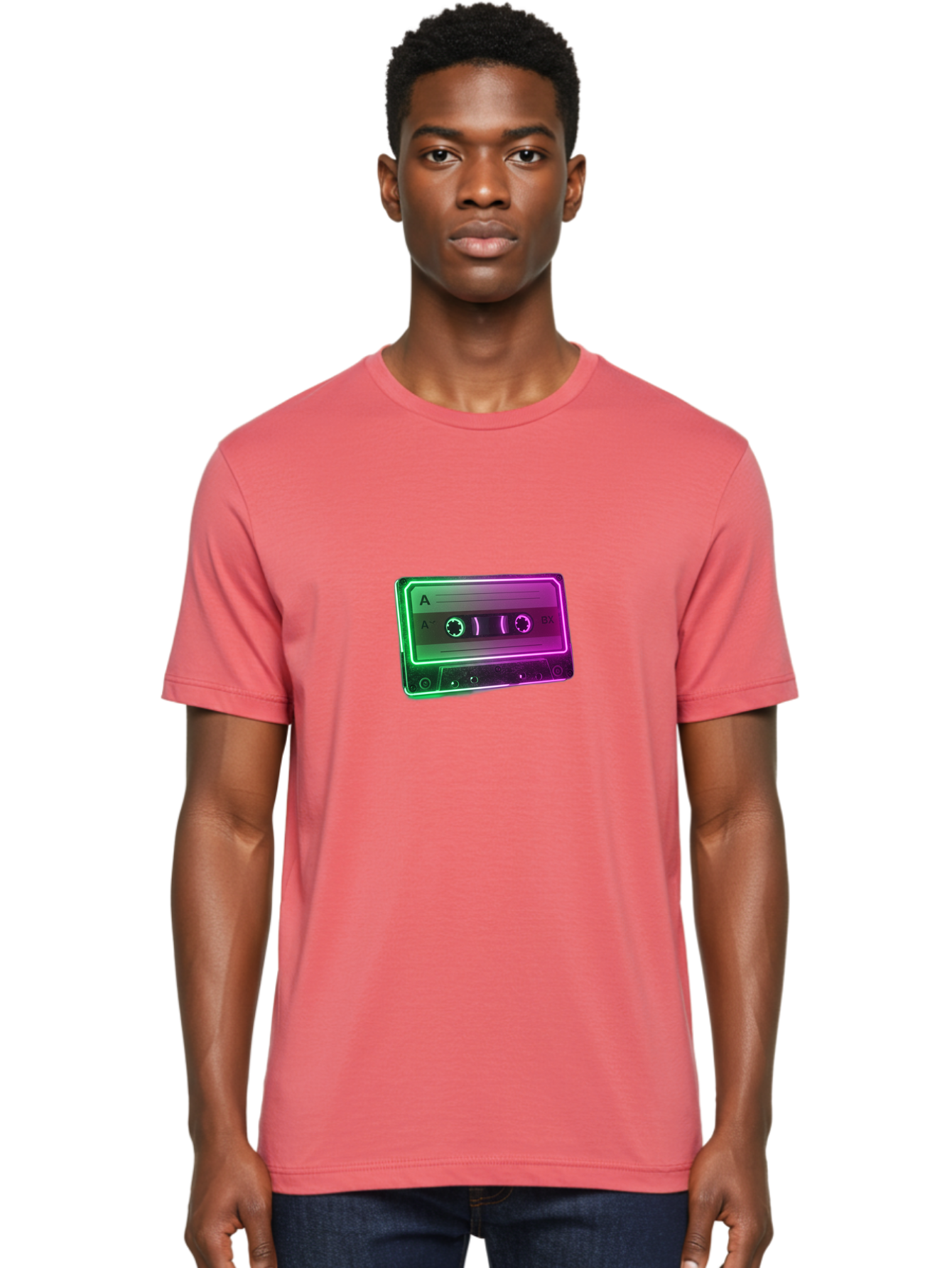 Cassette-Tape-3 Men'S Graphic Tee, 100% Cotton, Comfortable Casual Summer Wear, Machine Washable, Cassette Tape, Retro Music, Vintage Technology, A Side, Music Nostalgia, Cassette Player, Retro Aesthetics, Glowing Effect, Baa261