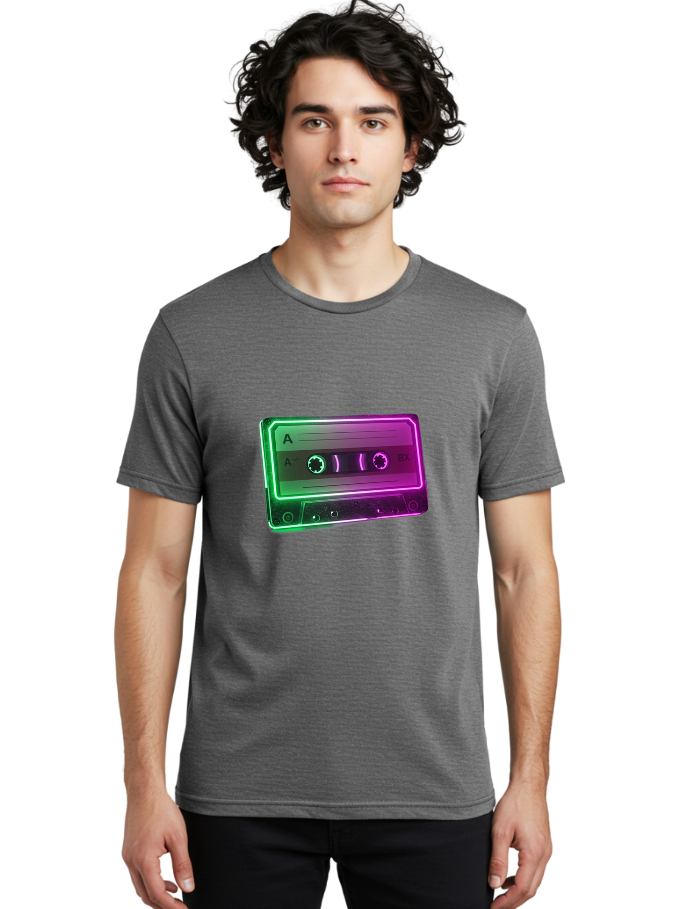 Cassette-Tape-3 Men'S Graphic Tee, 100% Cotton, Comfortable Casual Summer Wear, Machine Washable, Cassette Tape, Retro Music, Vintage Technology, A Side, Music Nostalgia, Cassette Player, Retro Aesthetics, Glowing Effect, Baa261