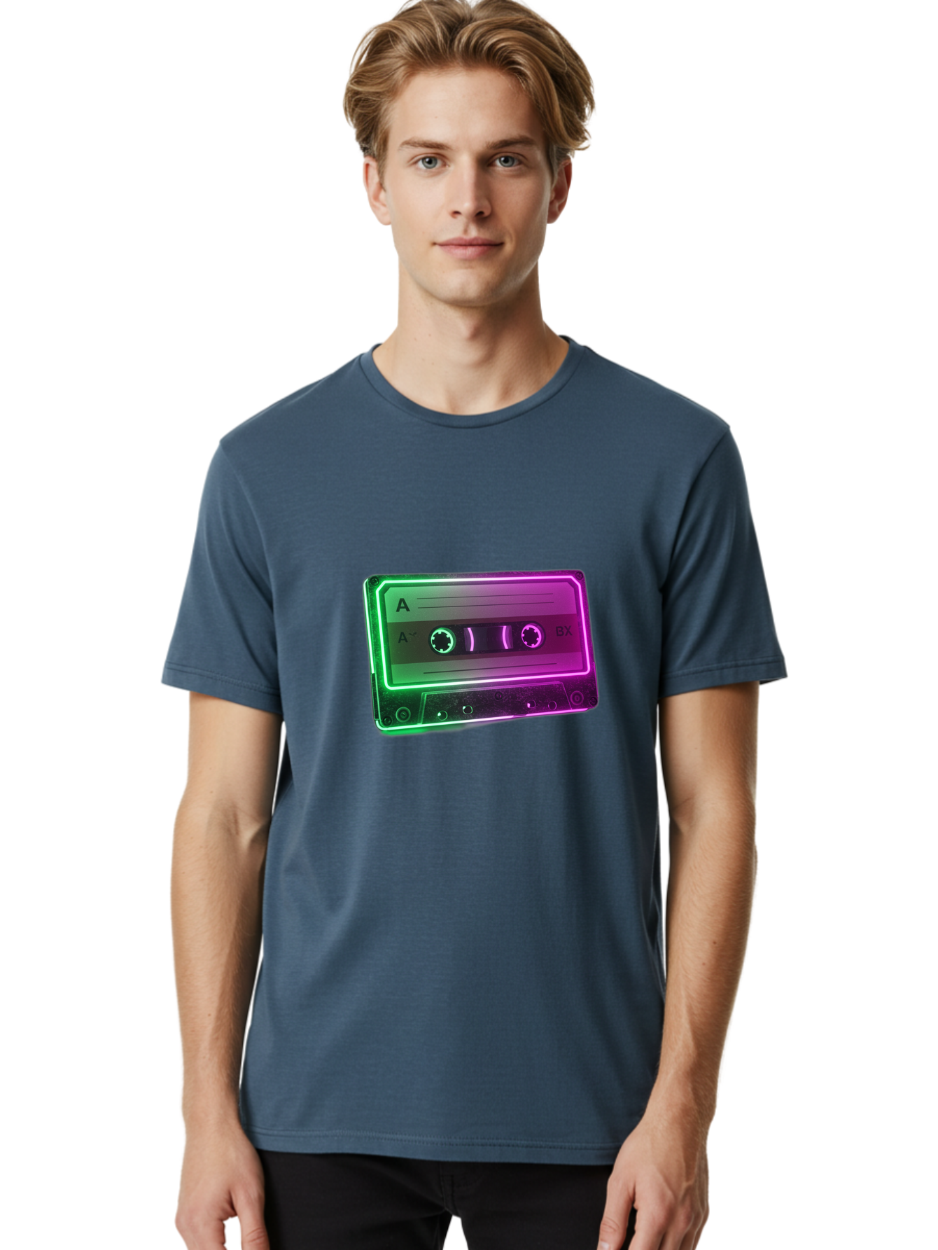 Cassette-Tape-3 Men'S Graphic Tee, 100% Cotton, Comfortable Casual Summer Wear, Machine Washable, Cassette Tape, Retro Music, Vintage Technology, A Side, Music Nostalgia, Cassette Player, Retro Aesthetics, Glowing Effect, Baa261