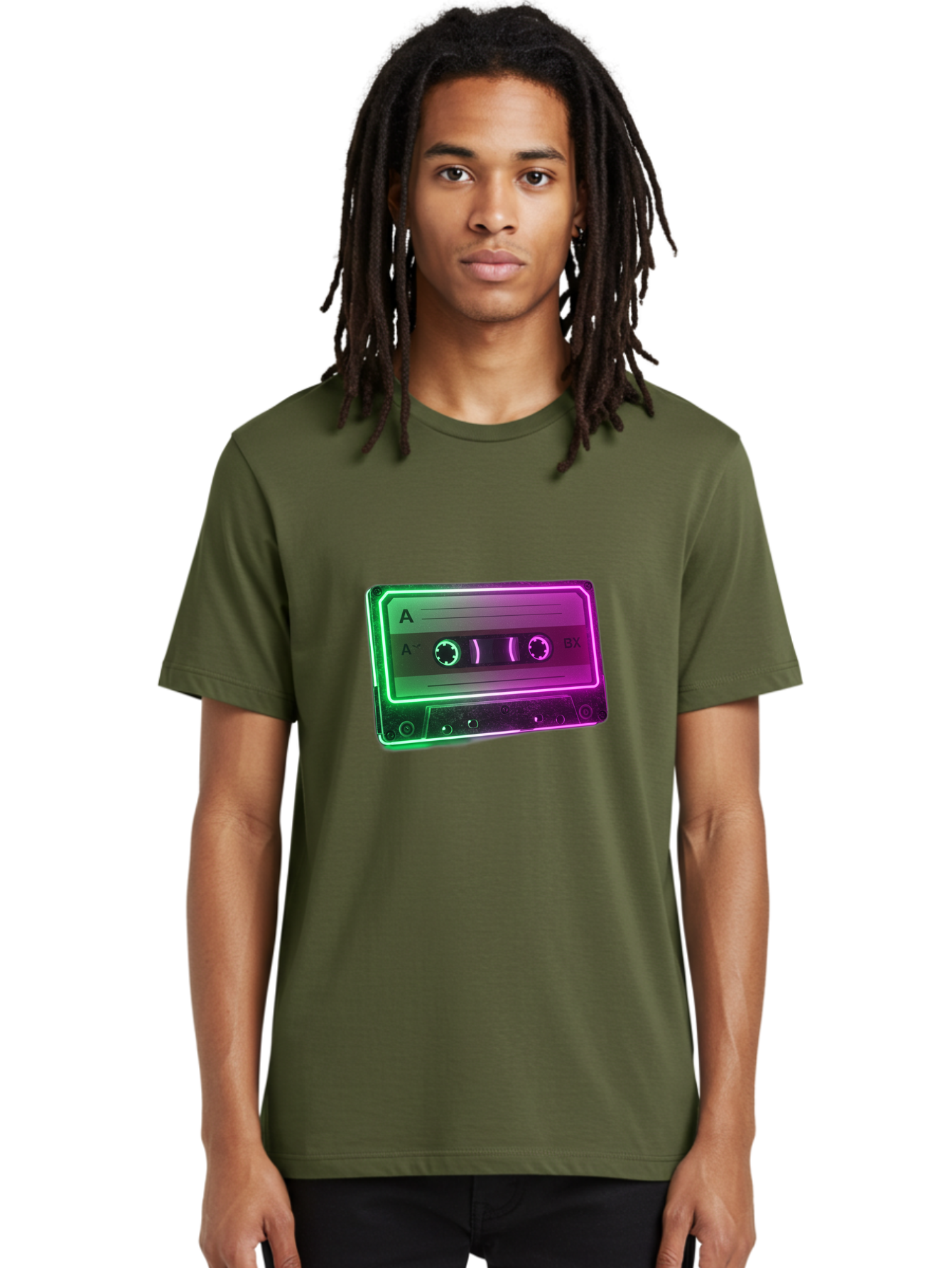 Cassette-Tape-3 Men'S Graphic Tee, 100% Cotton, Comfortable Casual Summer Wear, Machine Washable, Cassette Tape, Retro Music, Vintage Technology, A Side, Music Nostalgia, Cassette Player, Retro Aesthetics, Glowing Effect, Baa261