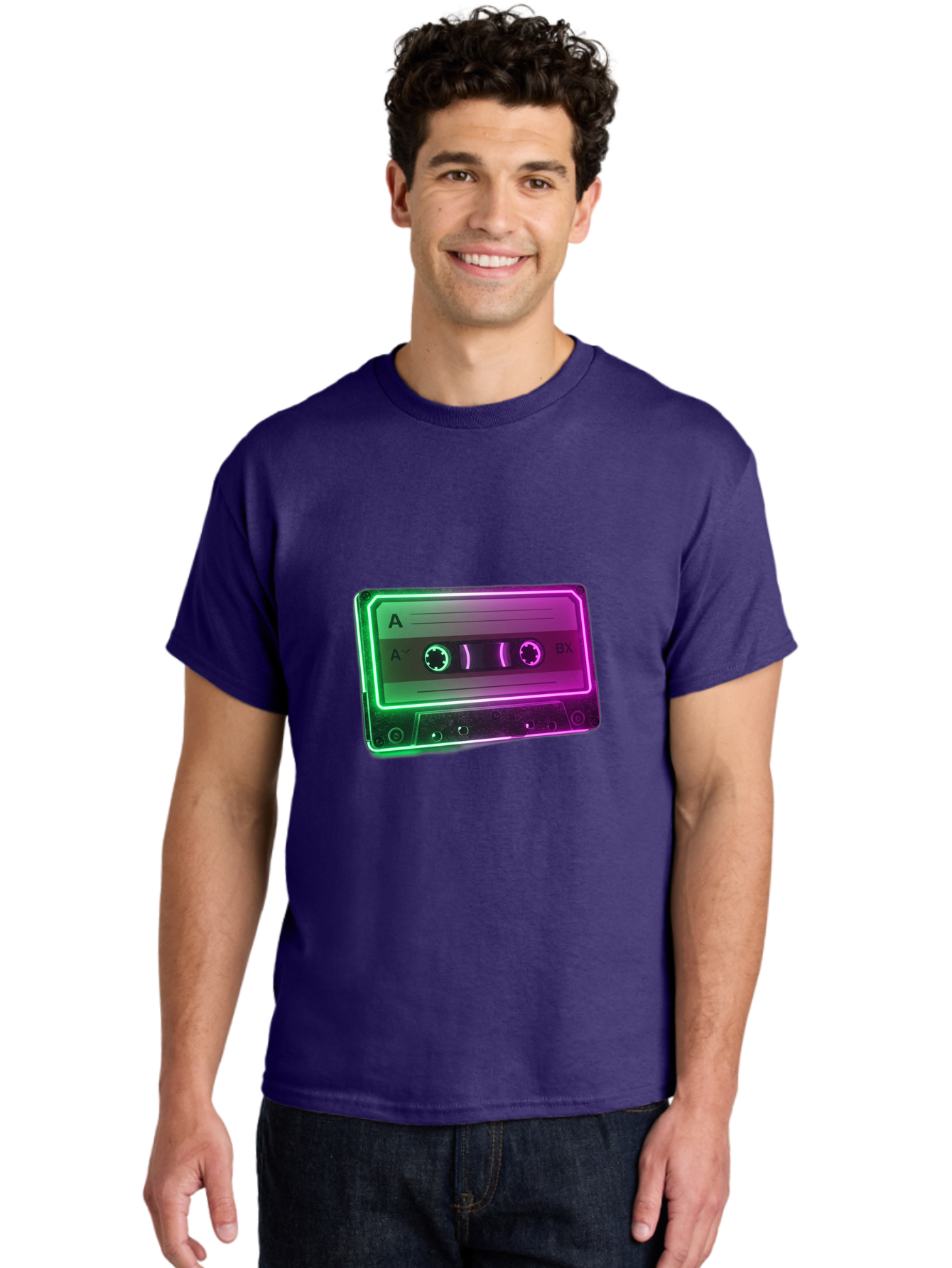 Cassette-Tape-3 Men'S Graphic Tee, 100% Cotton, Comfortable Casual Summer Wear, Machine Washable, Cassette Tape, Retro Music, Vintage Technology, A Side, Music Nostalgia, Cassette Player, Retro Aesthetics, Glowing Effect, Baa261